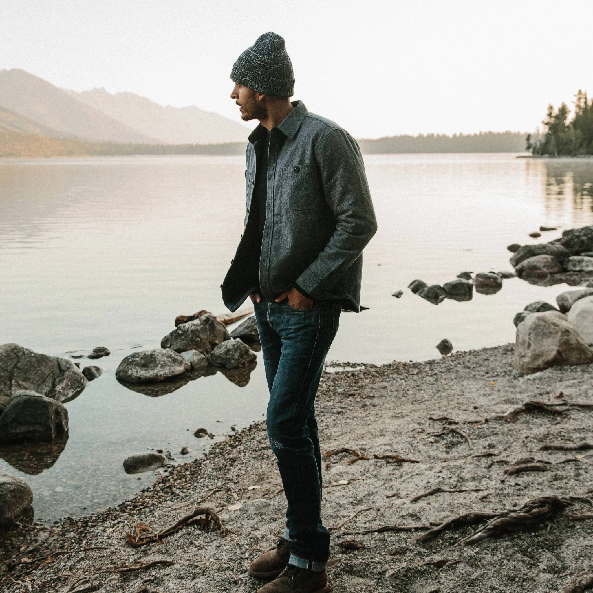 The Lined Utility Shirt in Indigo and Slate Twill - Image 2