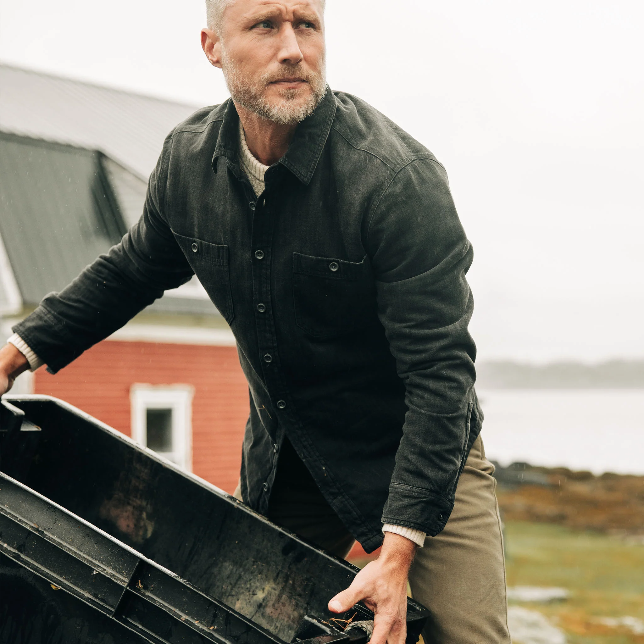 The Lined Utility Shirt in Washed Black Denim - Image 5