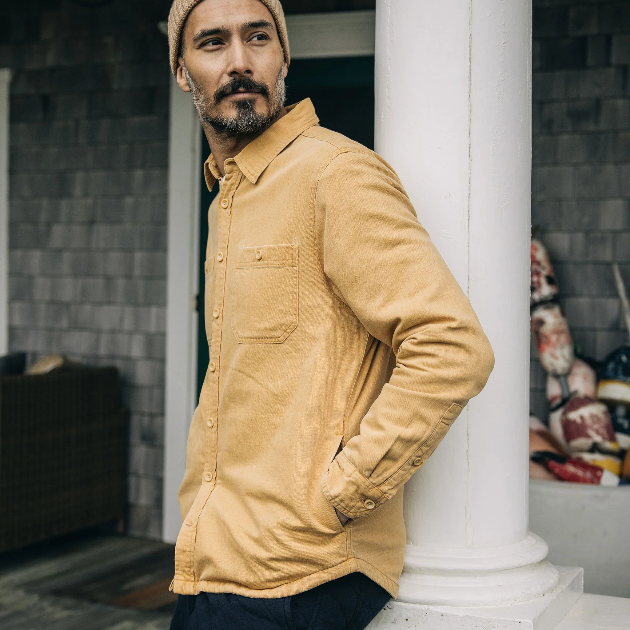 The Lined Utility Shirt in Wheat Denim - Image 3
