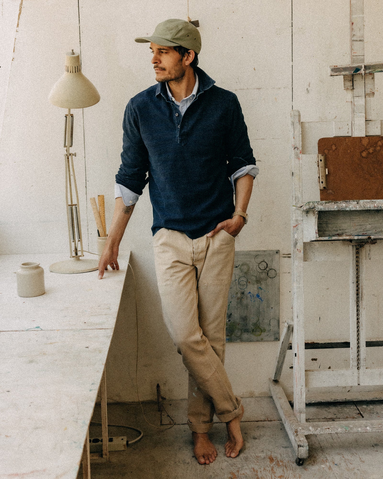 The Long Sleeve Polo in Indigo Knit Stripe - Image 2