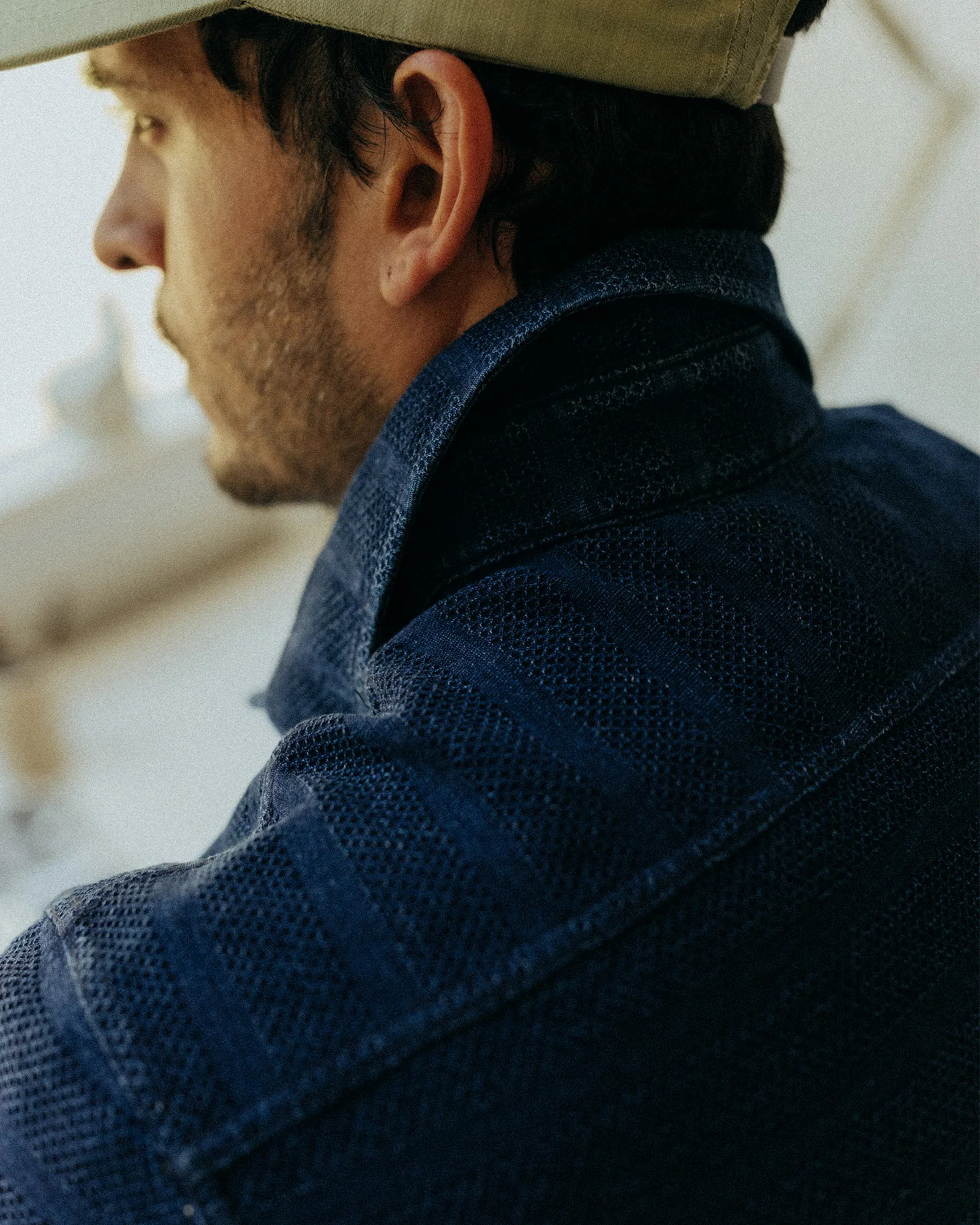 The Long Sleeve Polo in Indigo Knit Stripe - Image 3