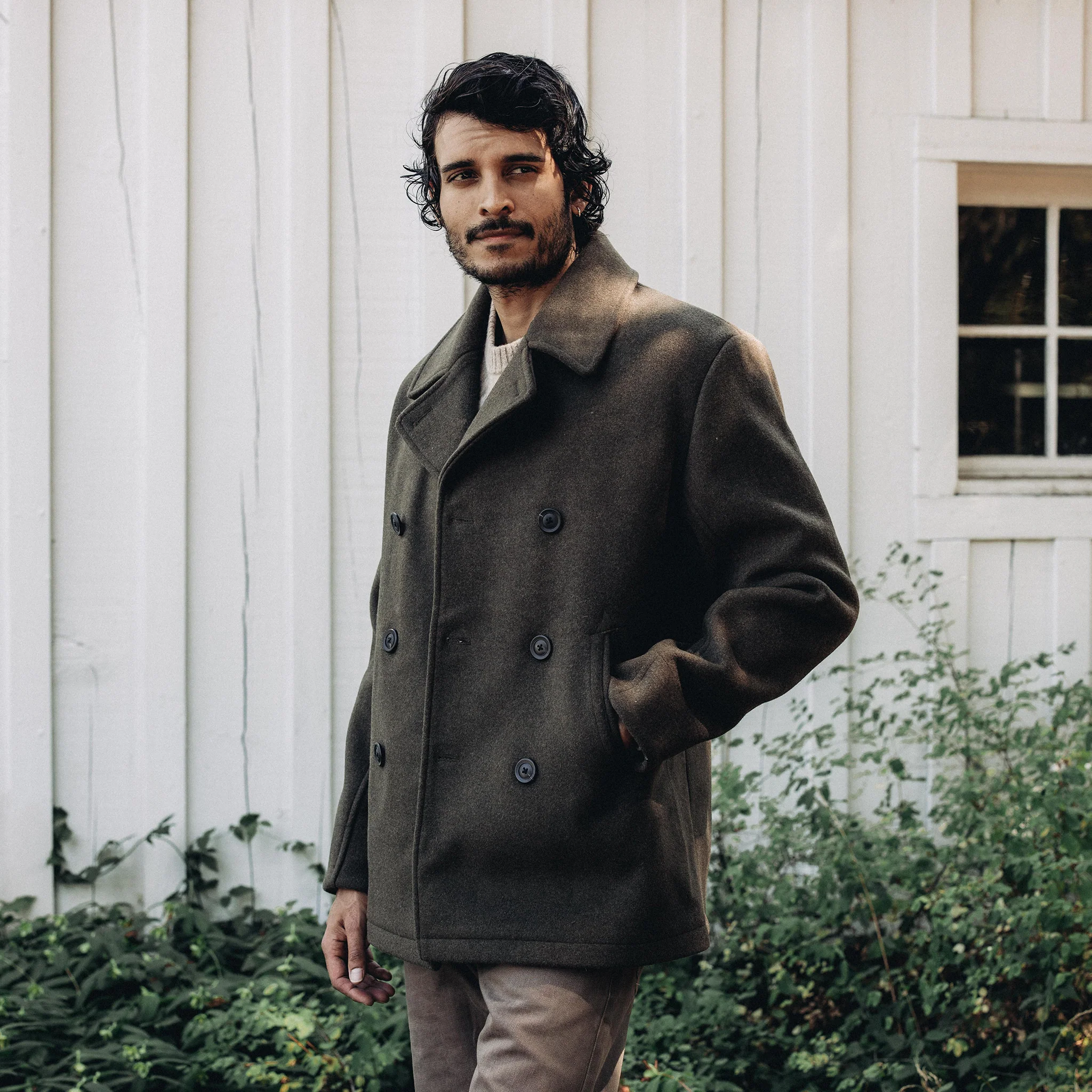 The Mariner Coat in Army Melton Wool - Image 2