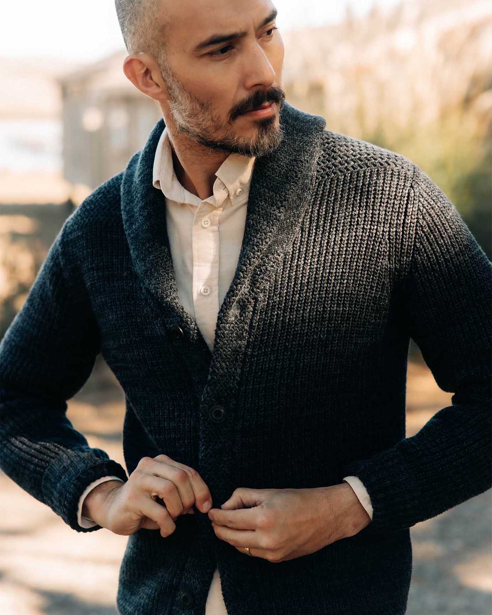 The Mariner Shawl Cardigan in Ink Slub - Image 2