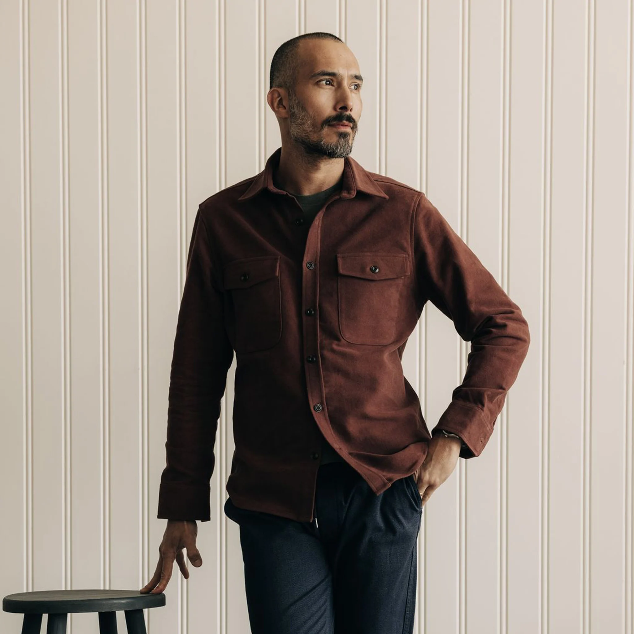 The Maritime Shirt Jacket in Black Cherry Moleskin - Image 2