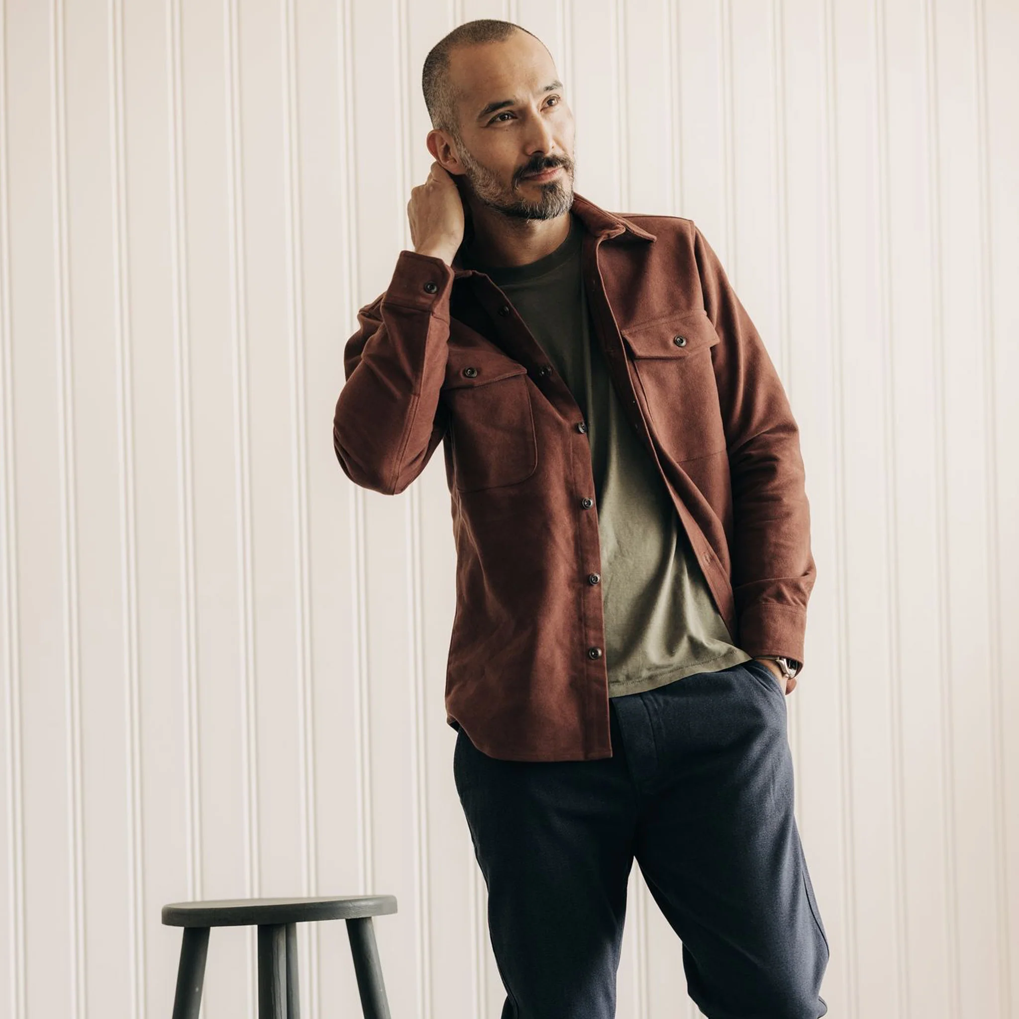 The Maritime Shirt Jacket in Black Cherry Moleskin - Image 5