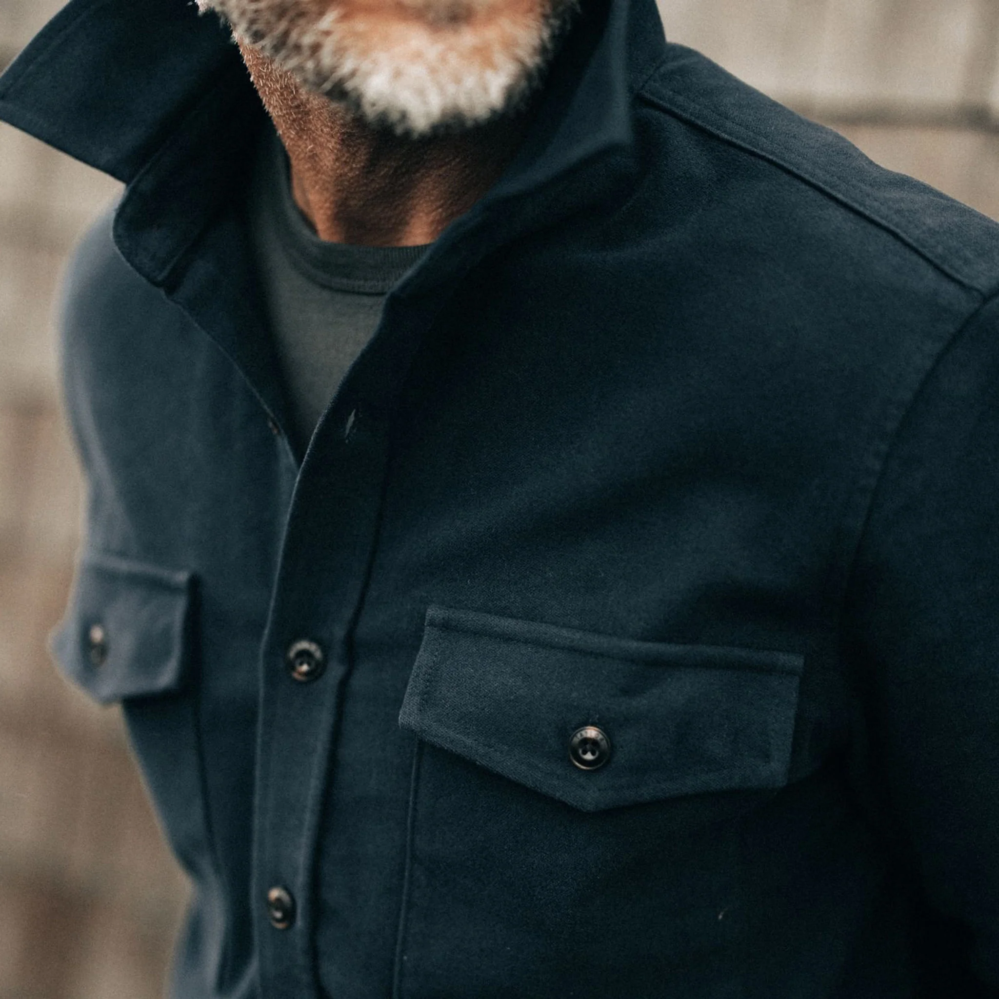 The Maritime Shirt Jacket in Dark Navy Moleskin - Image 4