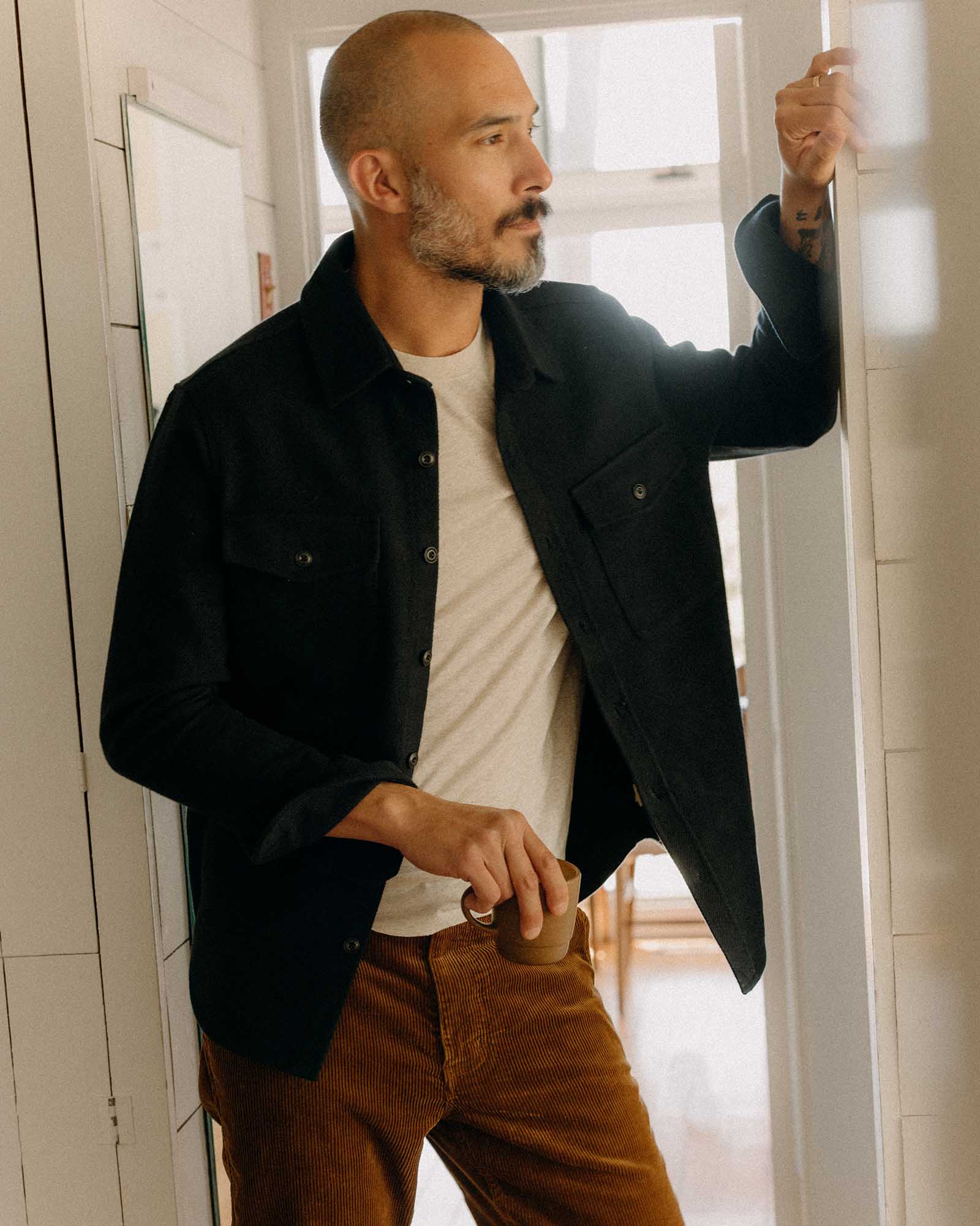 The Maritime Shirt Jacket in Dark Navy Moleskin Twill - Image 2
