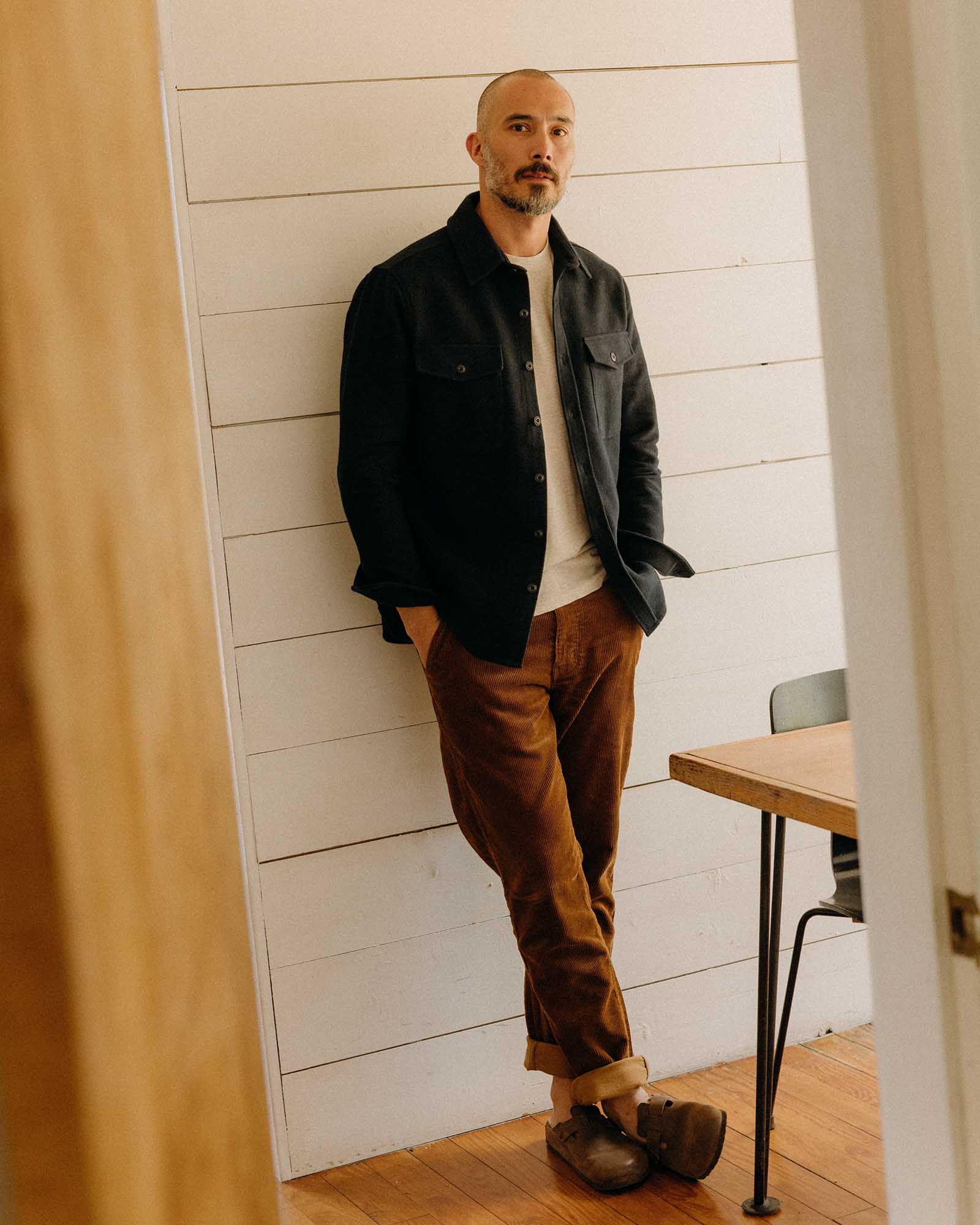 The Maritime Shirt Jacket in Dark Navy Moleskin Twill - Image 3