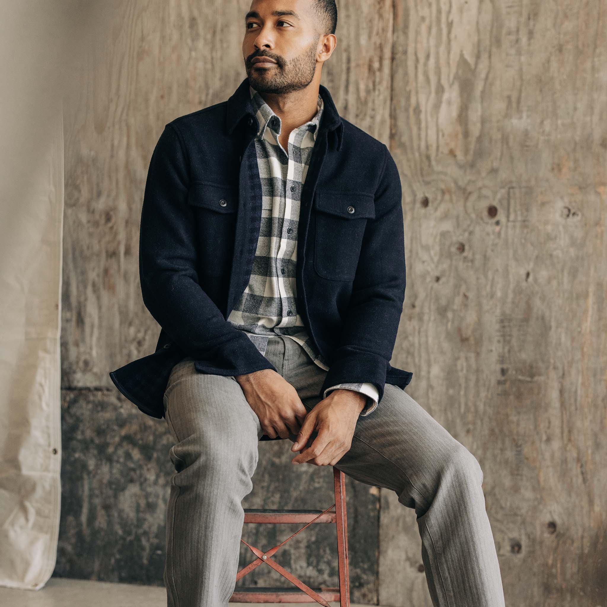 The Maritime Shirt Jacket in Dark Navy Wool - Image 2