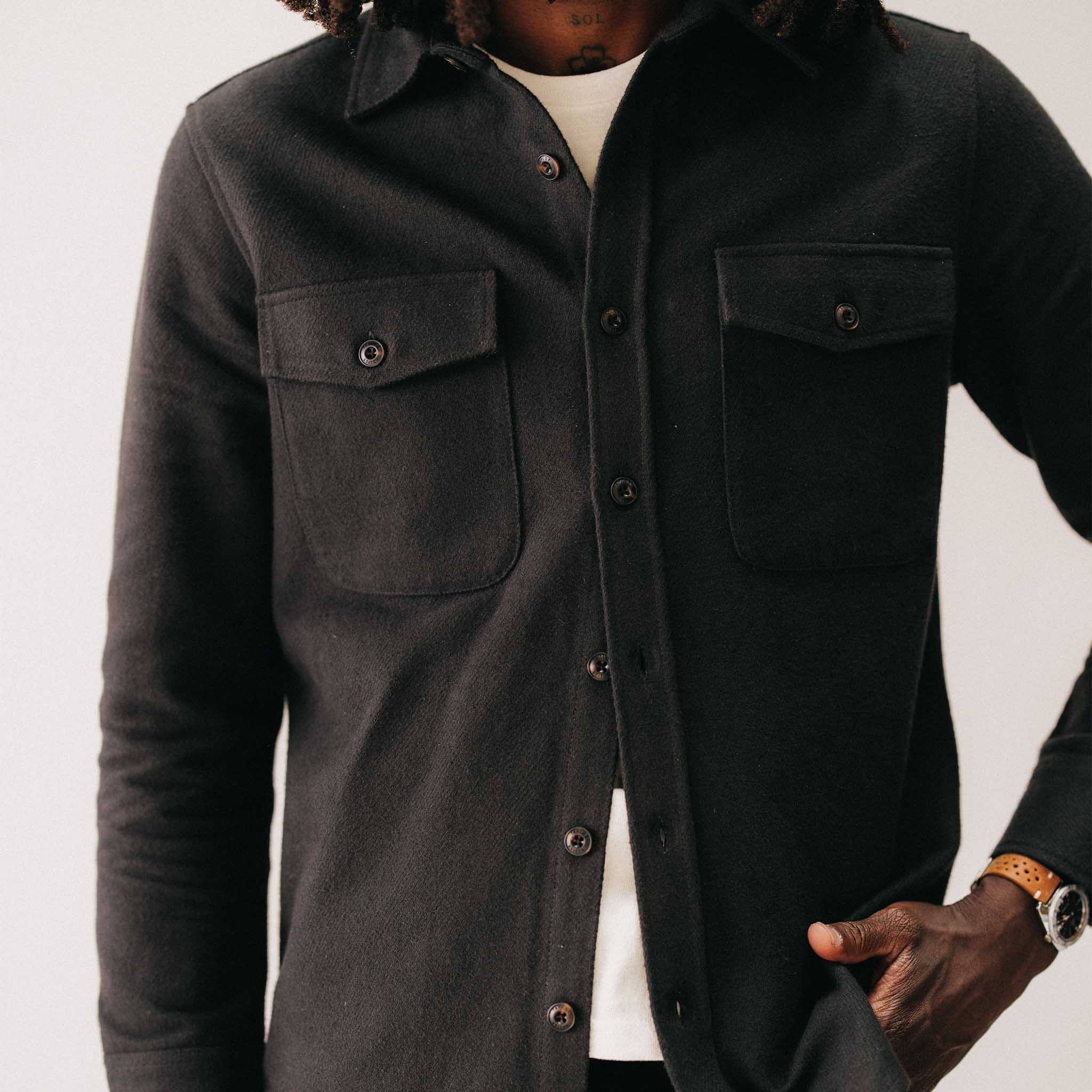 The Maritime Shirt Jacket in Faded Black Moleskin Twill - Image 4