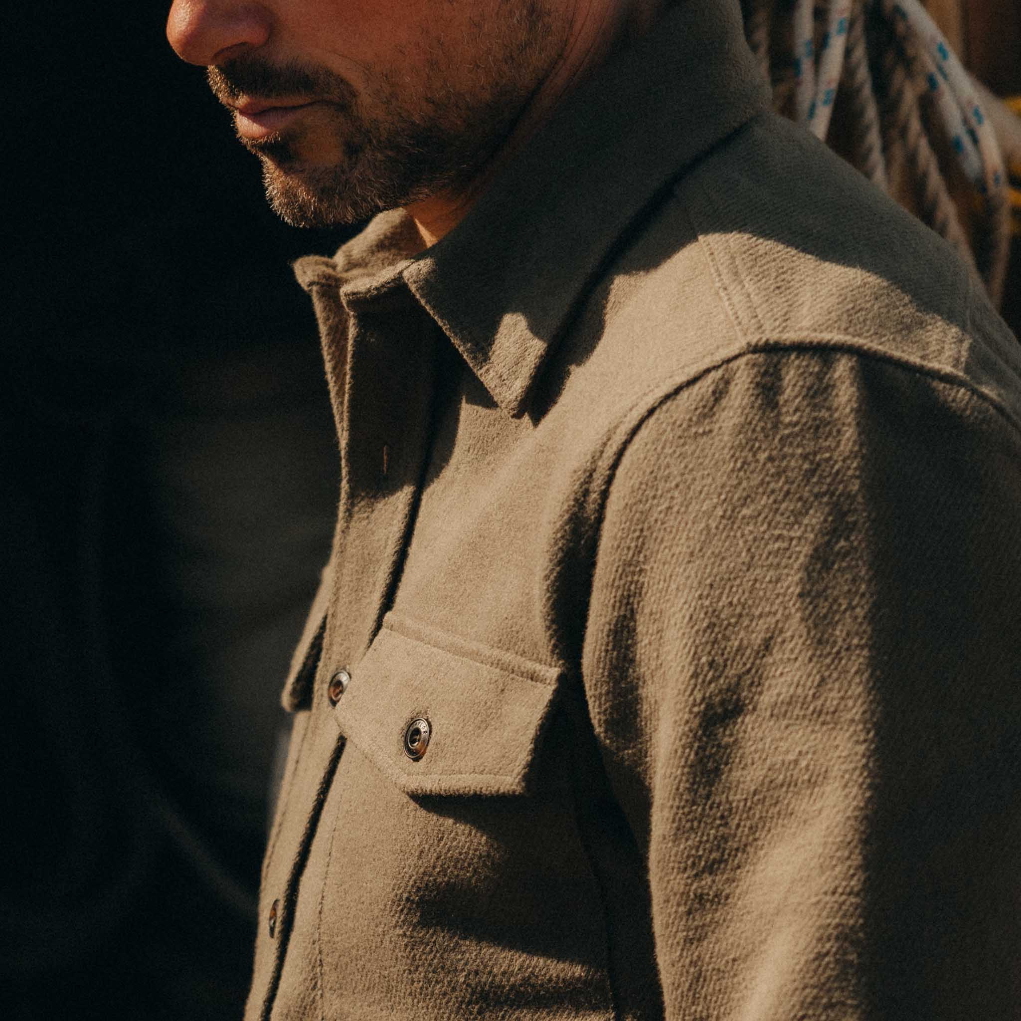 The Maritime Shirt Jacket in Fatigue Olive Moleskin Twill - Image 3
