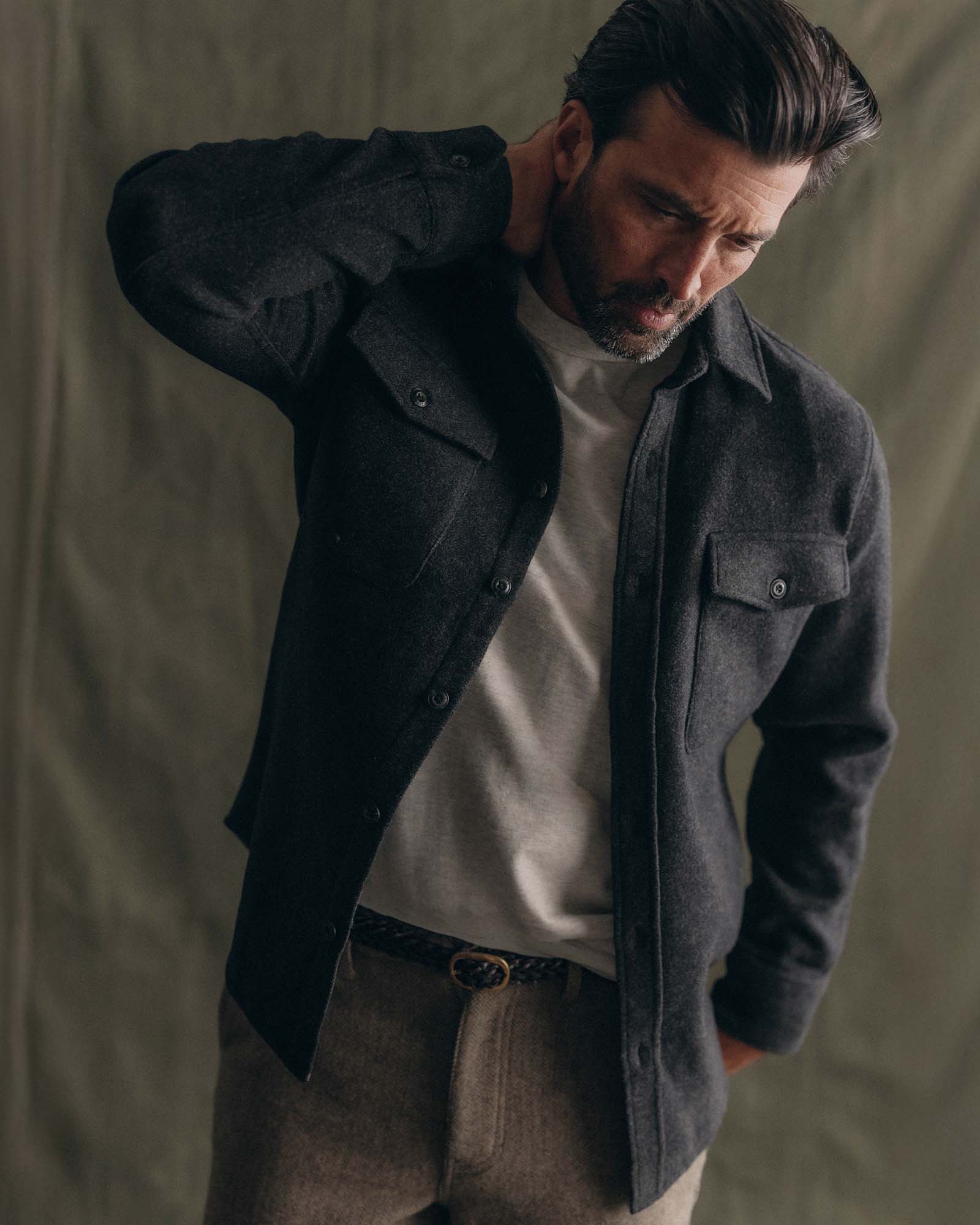 The Maritime Shirt Jacket in Heather Charcoal Wool - Image 2