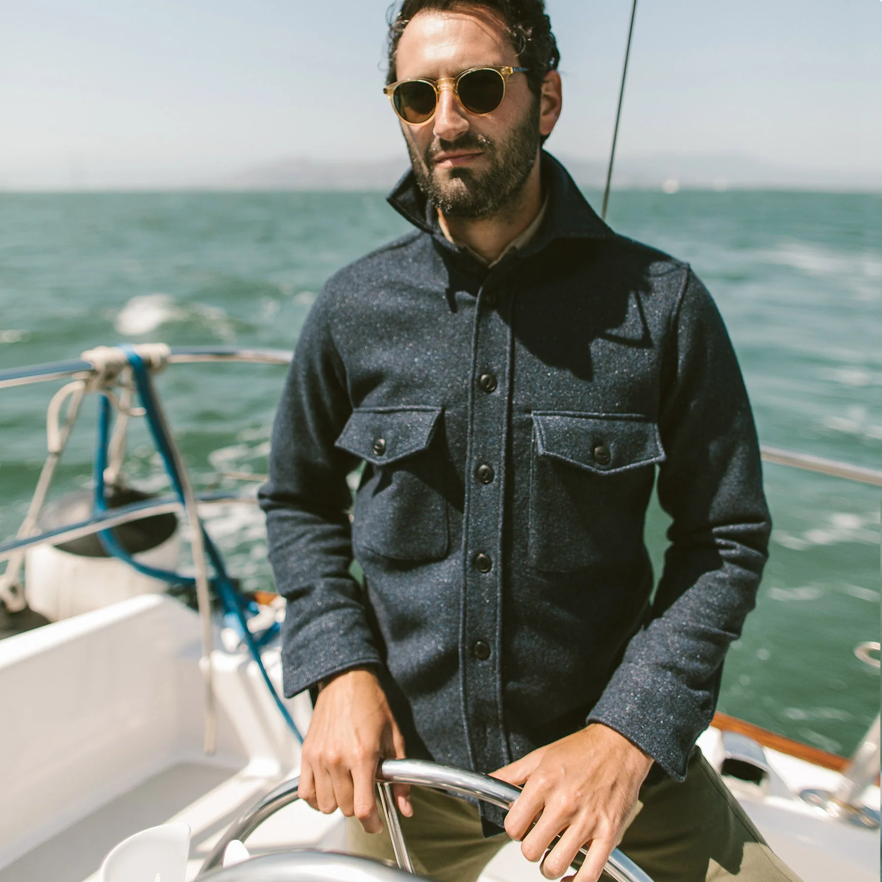 The Maritime Shirt Jacket in Navy Donegal Lambswool - Image 2