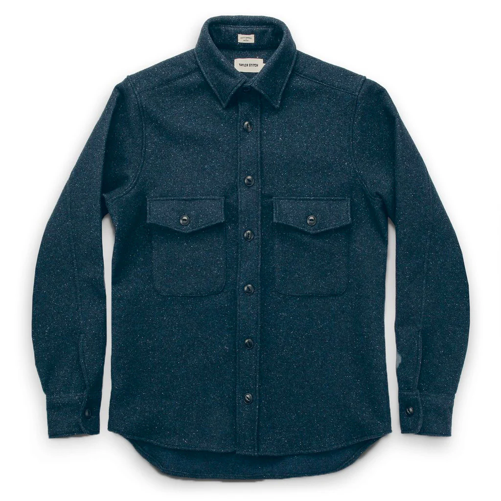 The Maritime Shirt Jacket in Navy Donegal Lambswool - Image 4