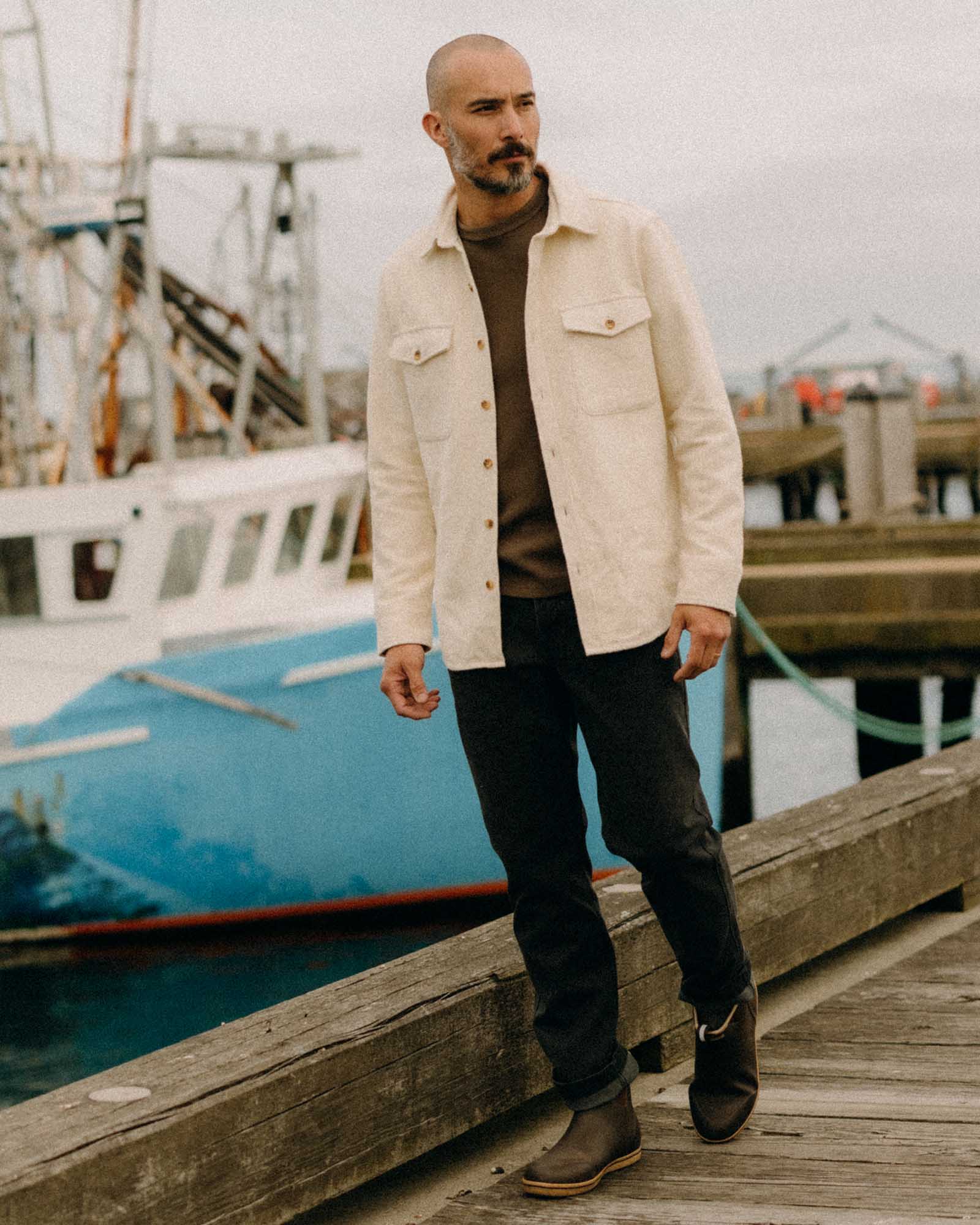 The Maritime Shirt Jacket in Vintage White Moleskin Twill - Image 2