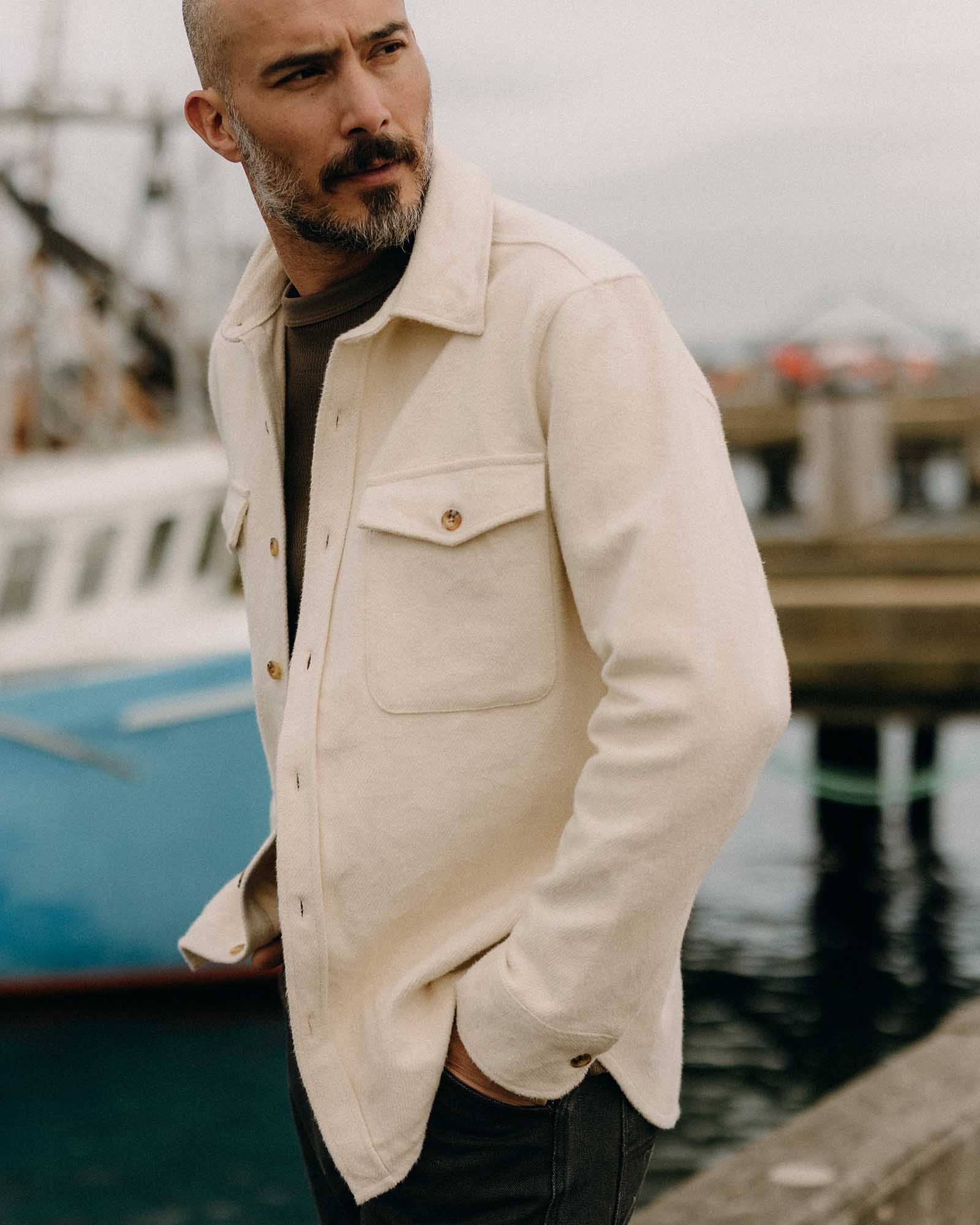 The Maritime Shirt Jacket in Vintage White Moleskin Twill - Image 4