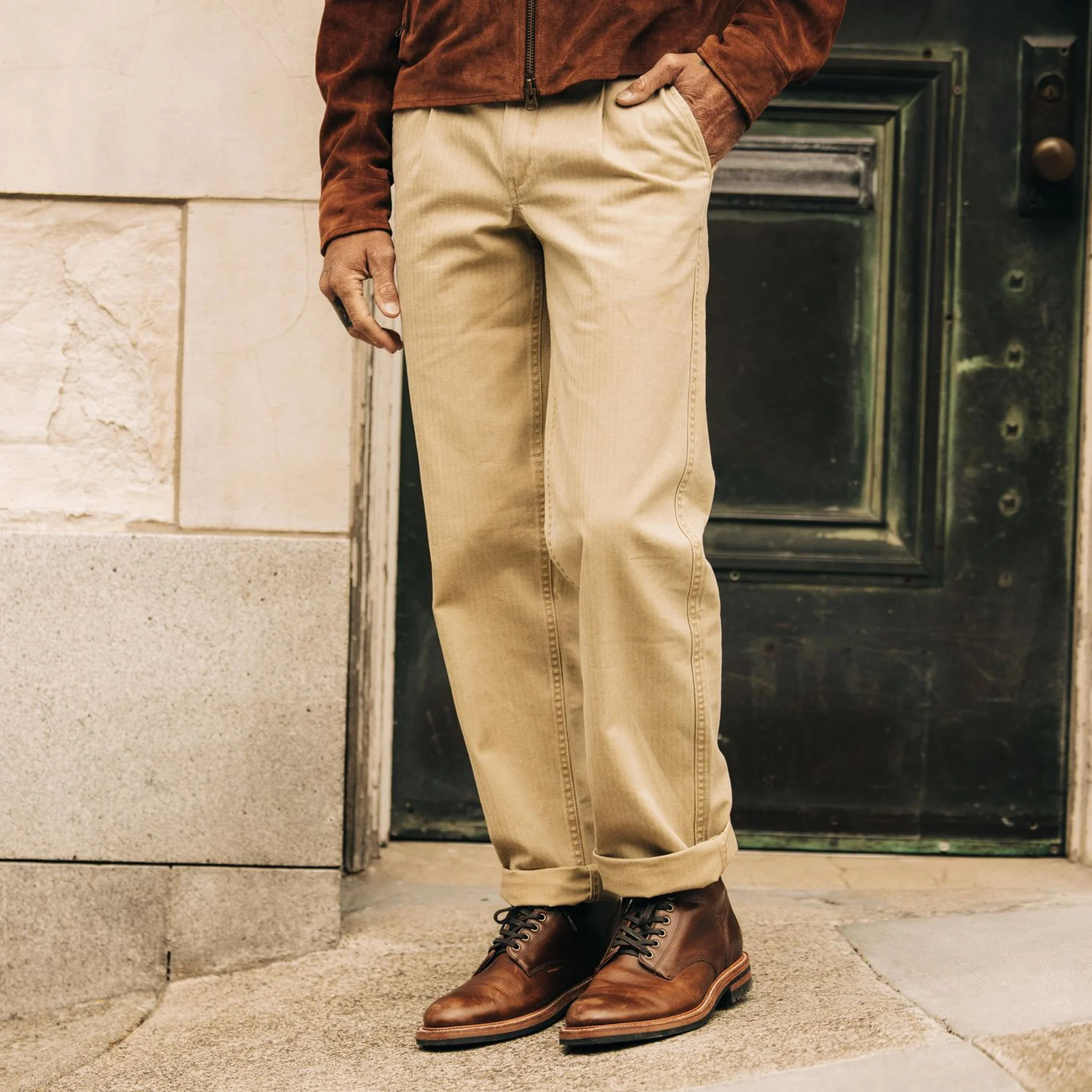 The Matlow Pant in Light Khaki Pigment Herringbone - Image 3