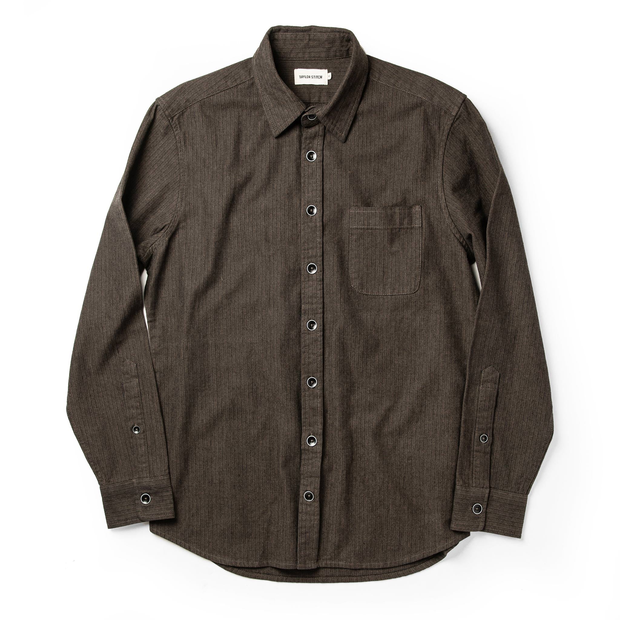 The Mechanic Shirt in Dark Olive Herringbone - Image 7
