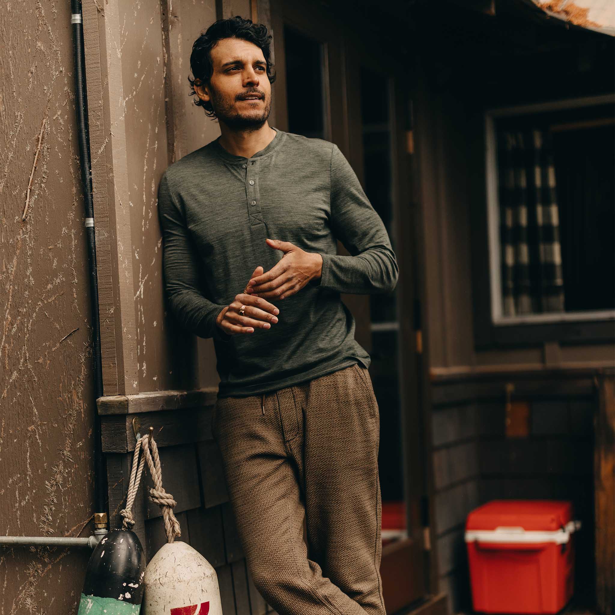 The Merino Henley in Heather Army - Image 4