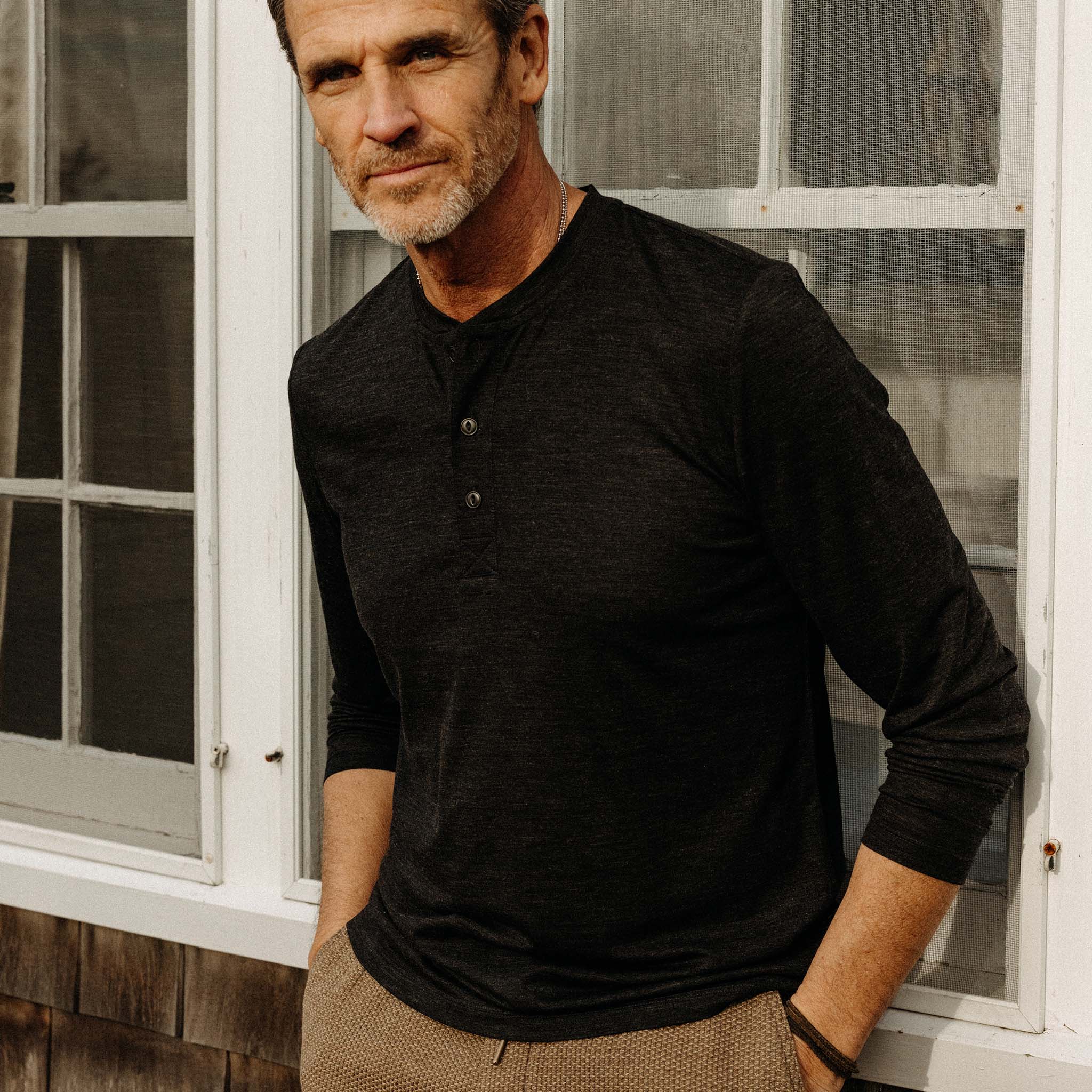 The Merino Henley in Heather Black - Image 3
