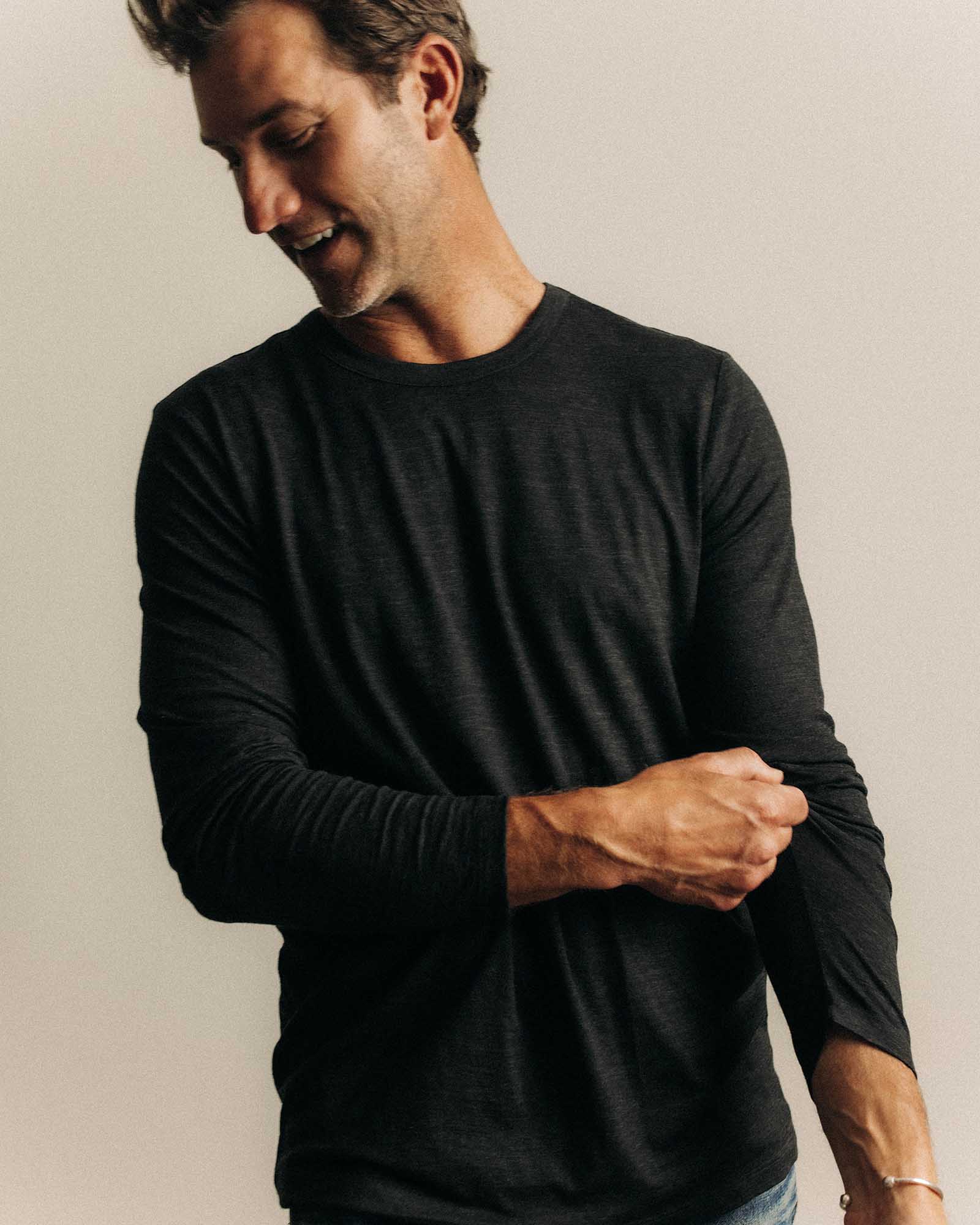 The Merino Long Sleeve Tee in Heather Black - Image 2