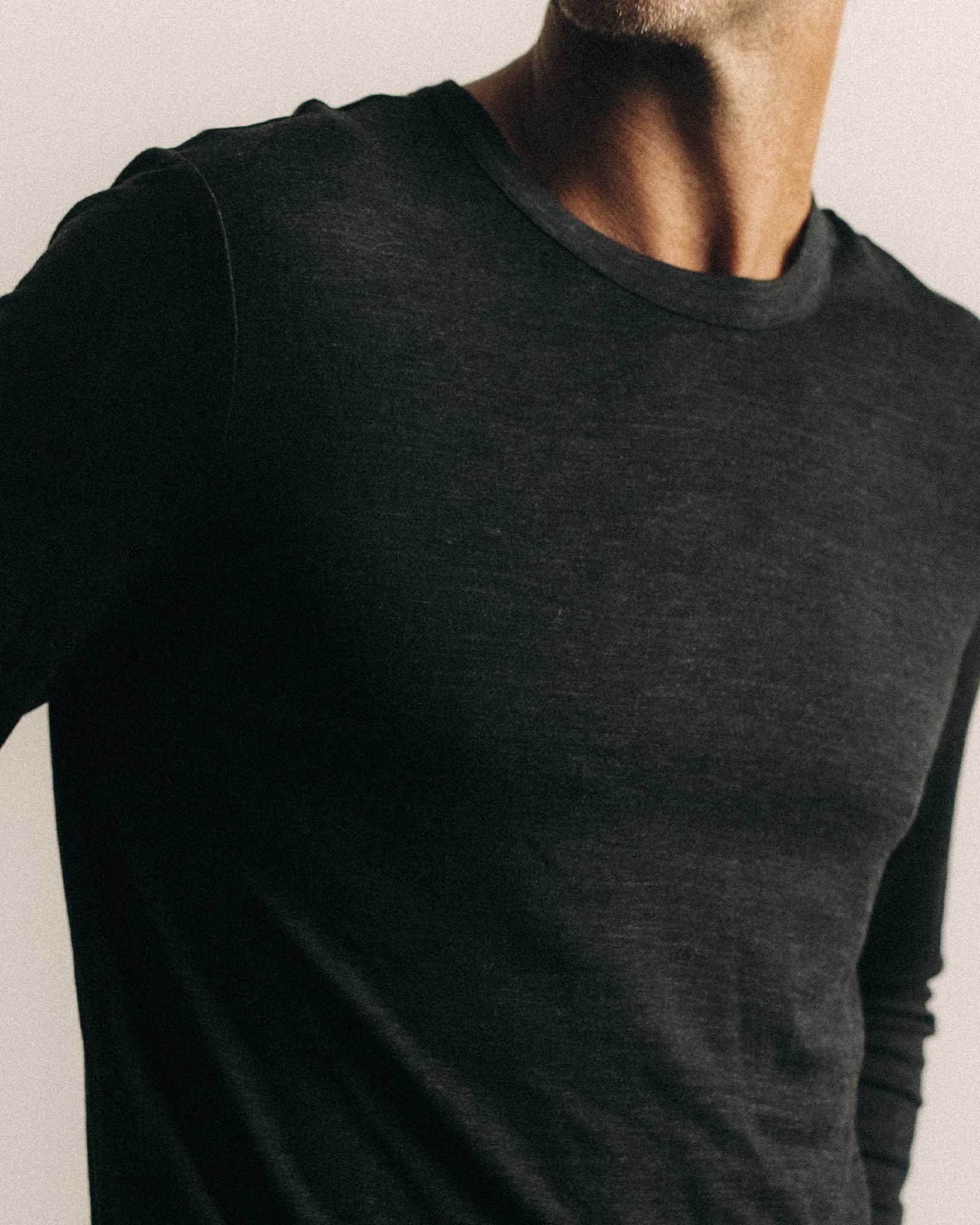 The Merino Long Sleeve Tee in Heather Black - Image 3