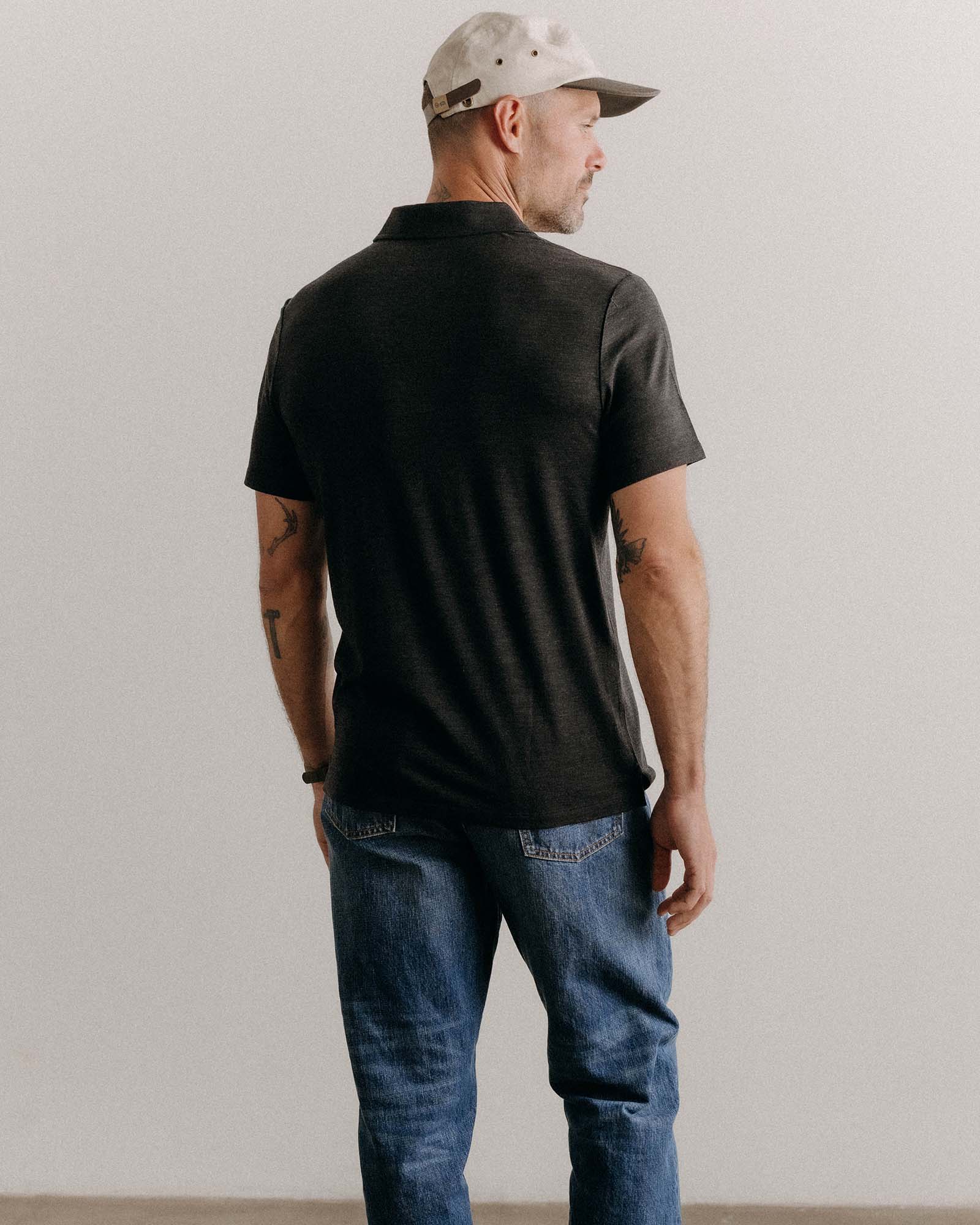 The Merino Polo in Heather Black - Image 3