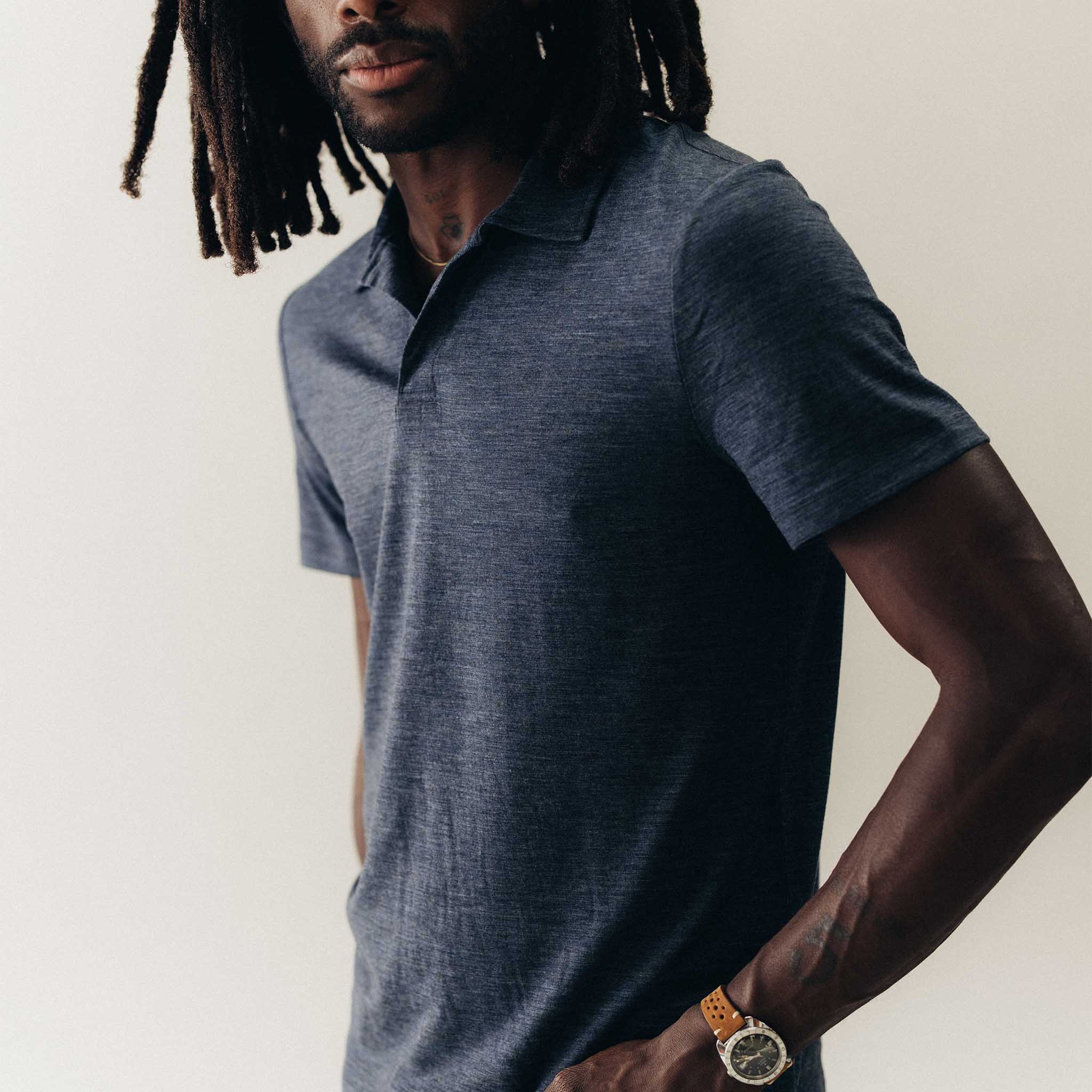 The Merino Polo in Heather Navy - Image 3