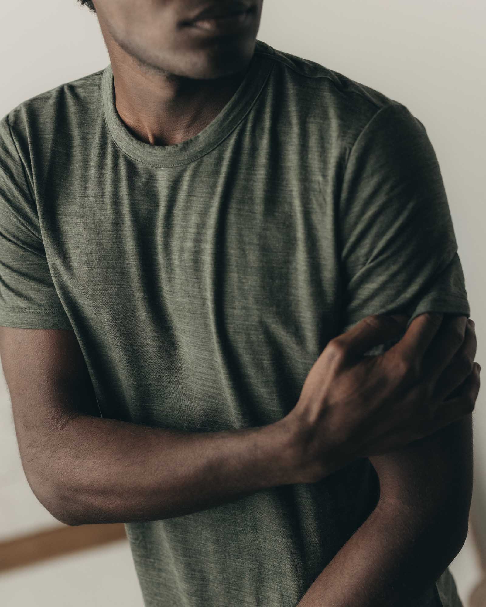 The Merino Tee in Heather Army - Image 3