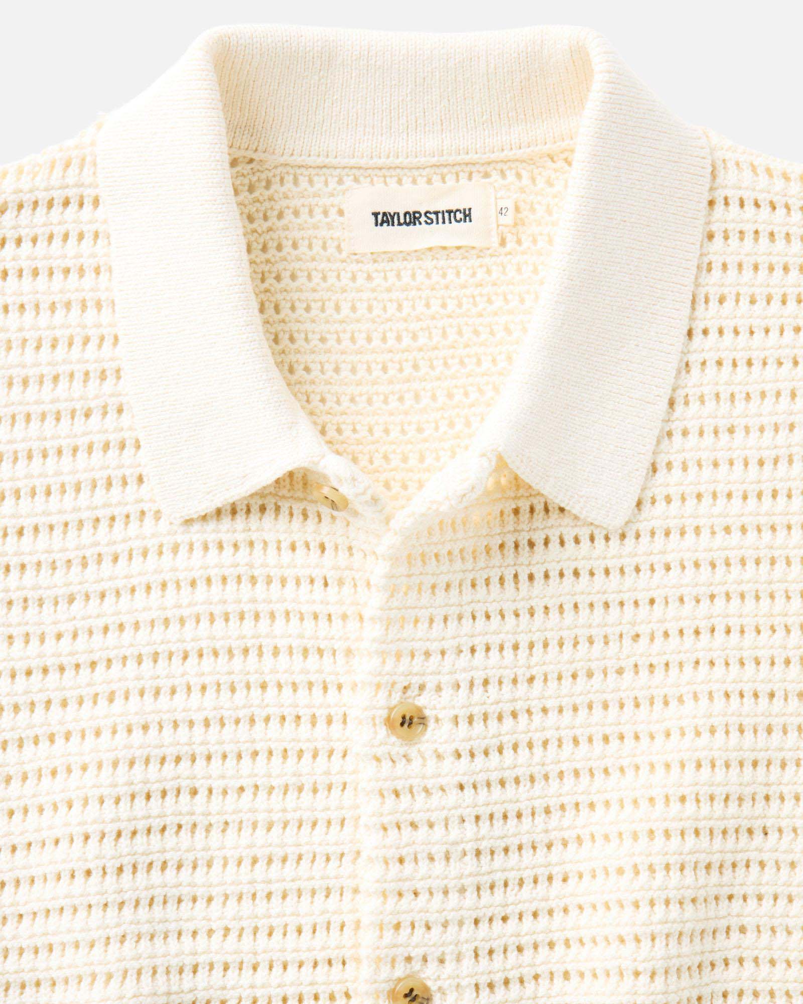 The Monterey Sweater Polo in Vintage White Crochet - Image 4