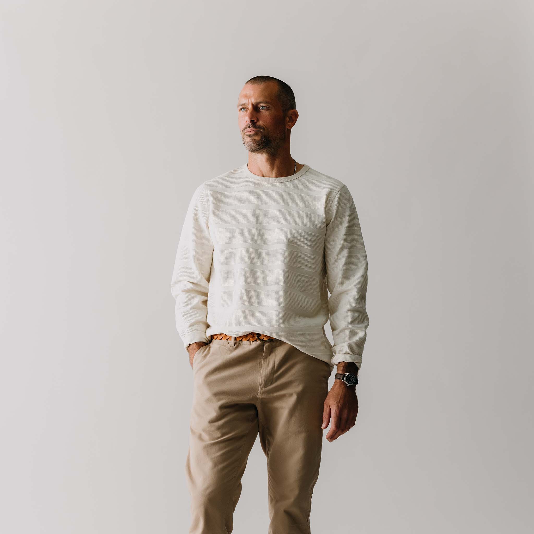 The Morgan Crewneck in Natural Slub Stripe - Image 2
