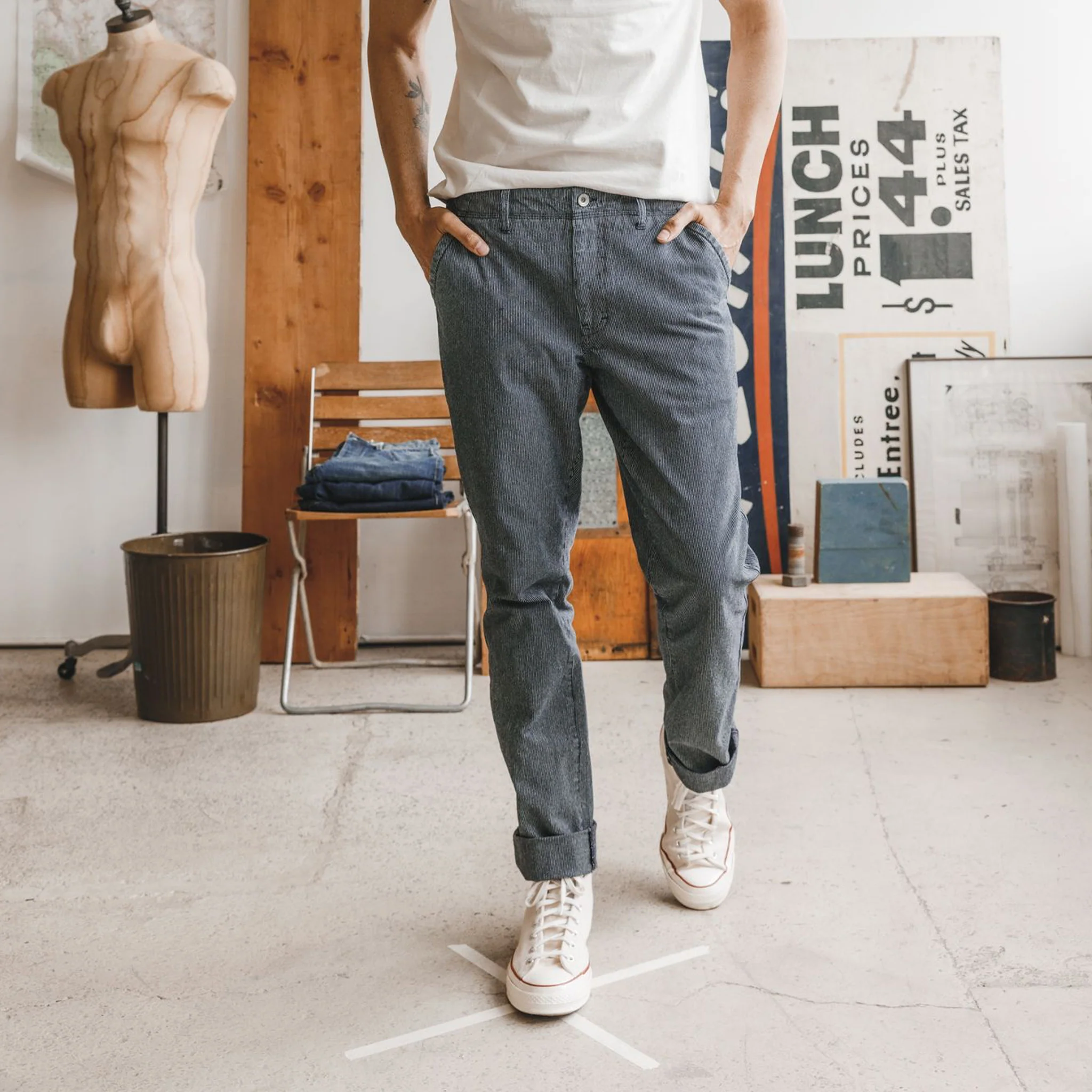 The Morse Pant in Washed Indigo Stripe - Image 2