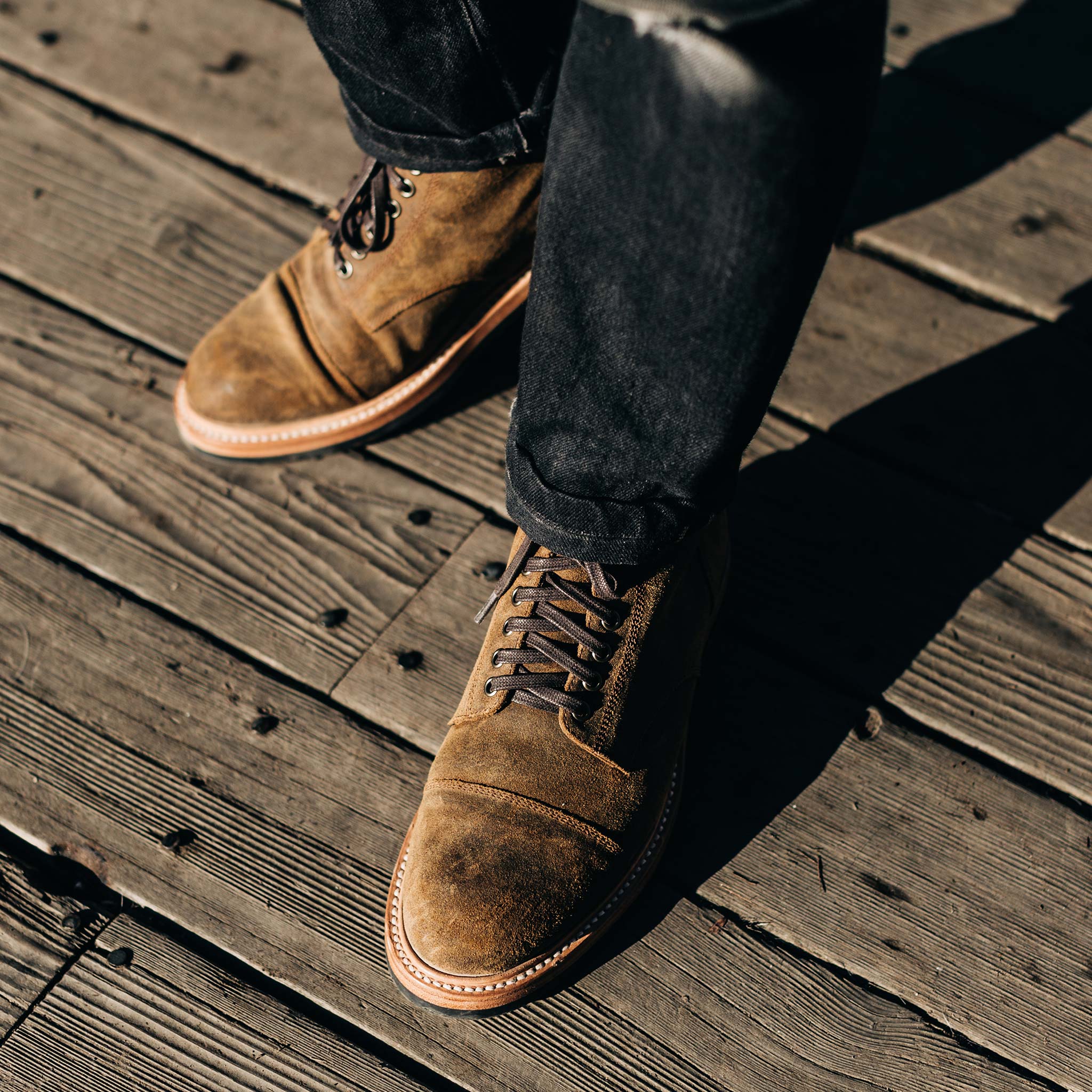 The Moto Boot in Golden Brown Waxed Suede - Image 2