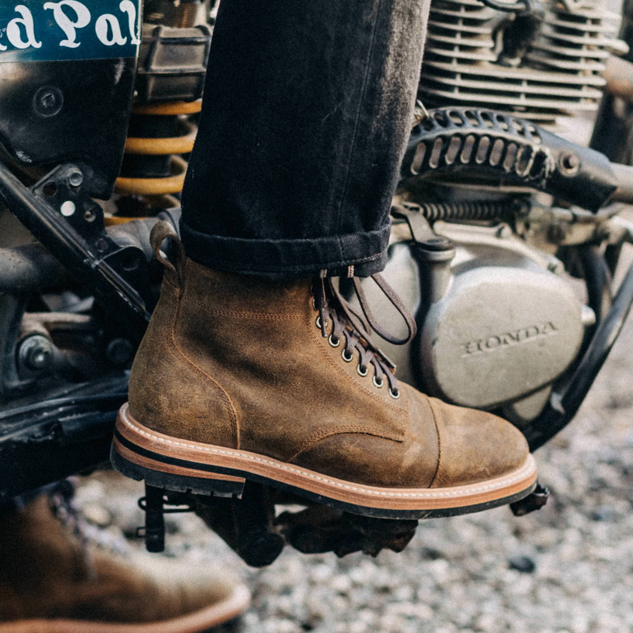 The Moto Boot in Golden Brown Waxed Suede - Image 3