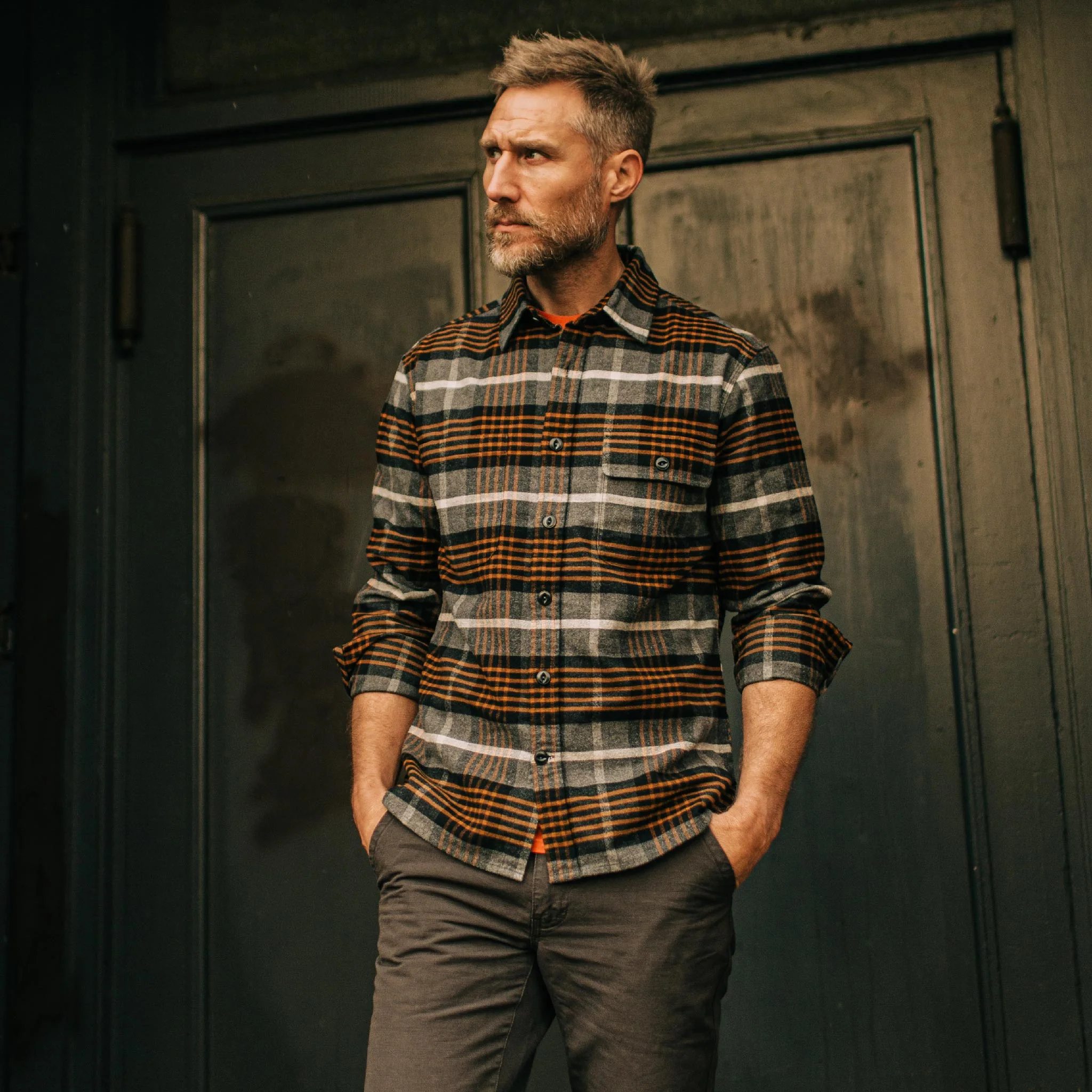The Moto Shirt in Orange Plaid - Image 2
