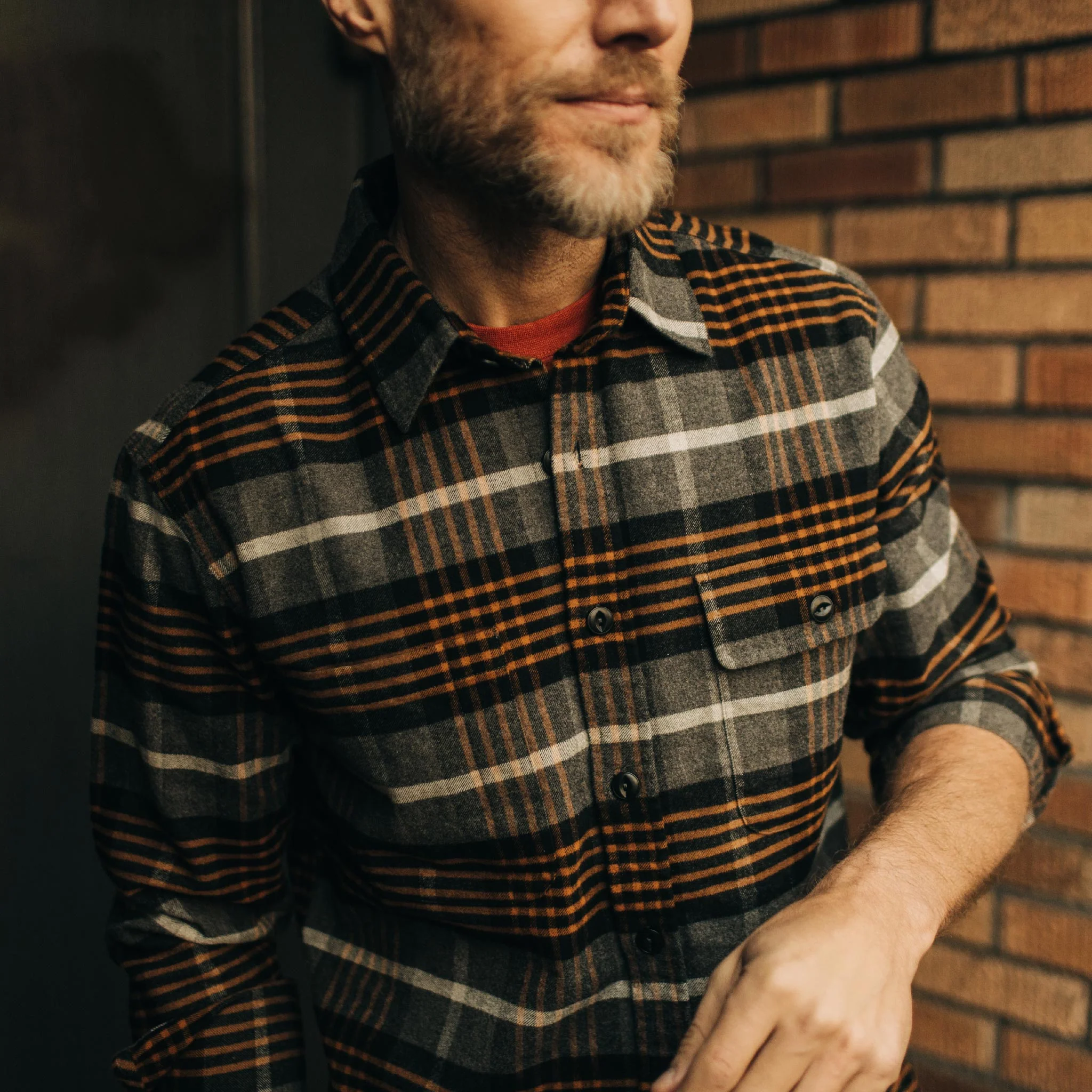 The Moto Shirt in Orange Plaid - Image 3