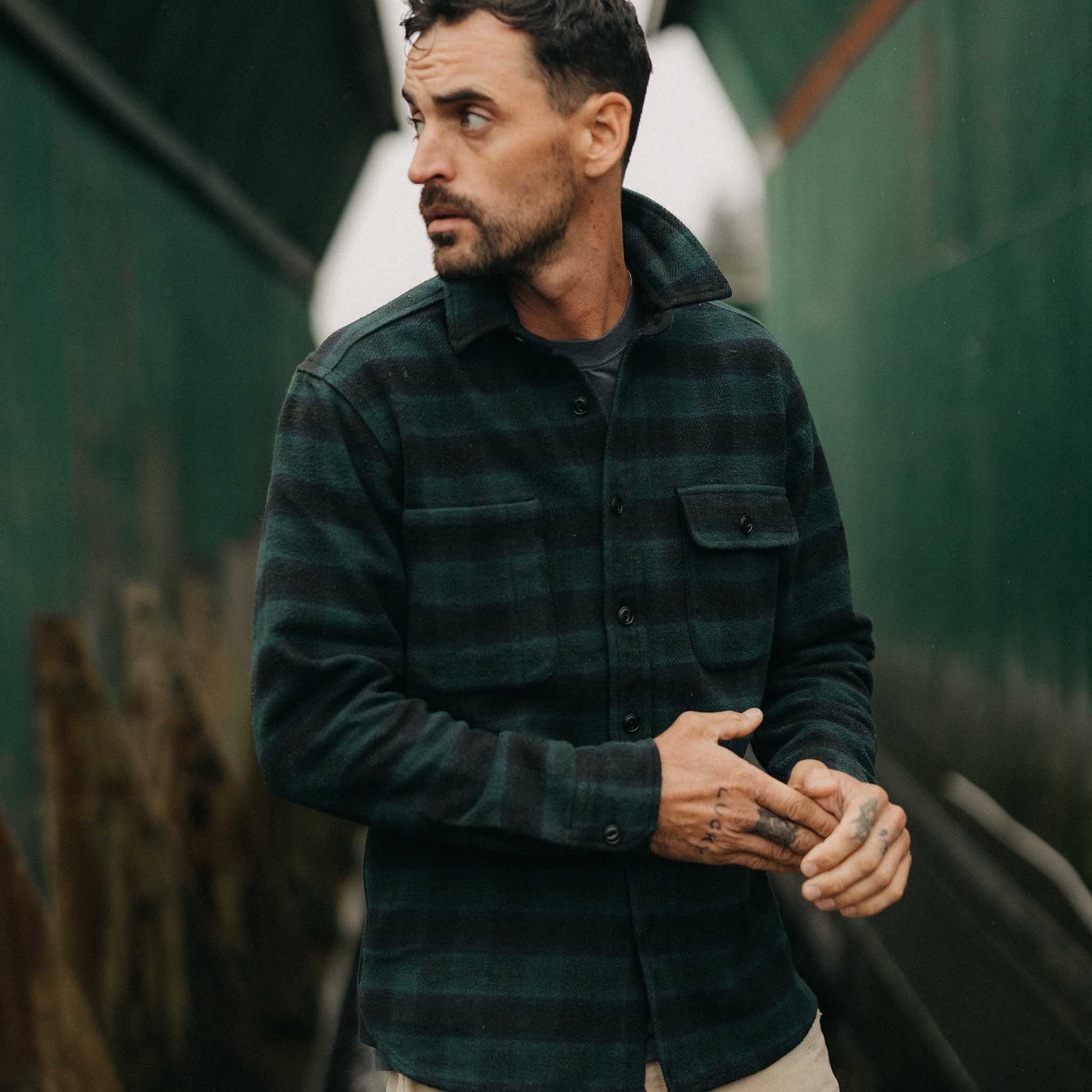 The Moto Utility Shirt in Black Pine Plaid - Image 2