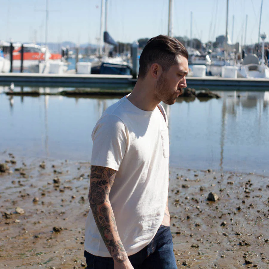 The Crewneck Pocket Tee in Natural - Image 5
