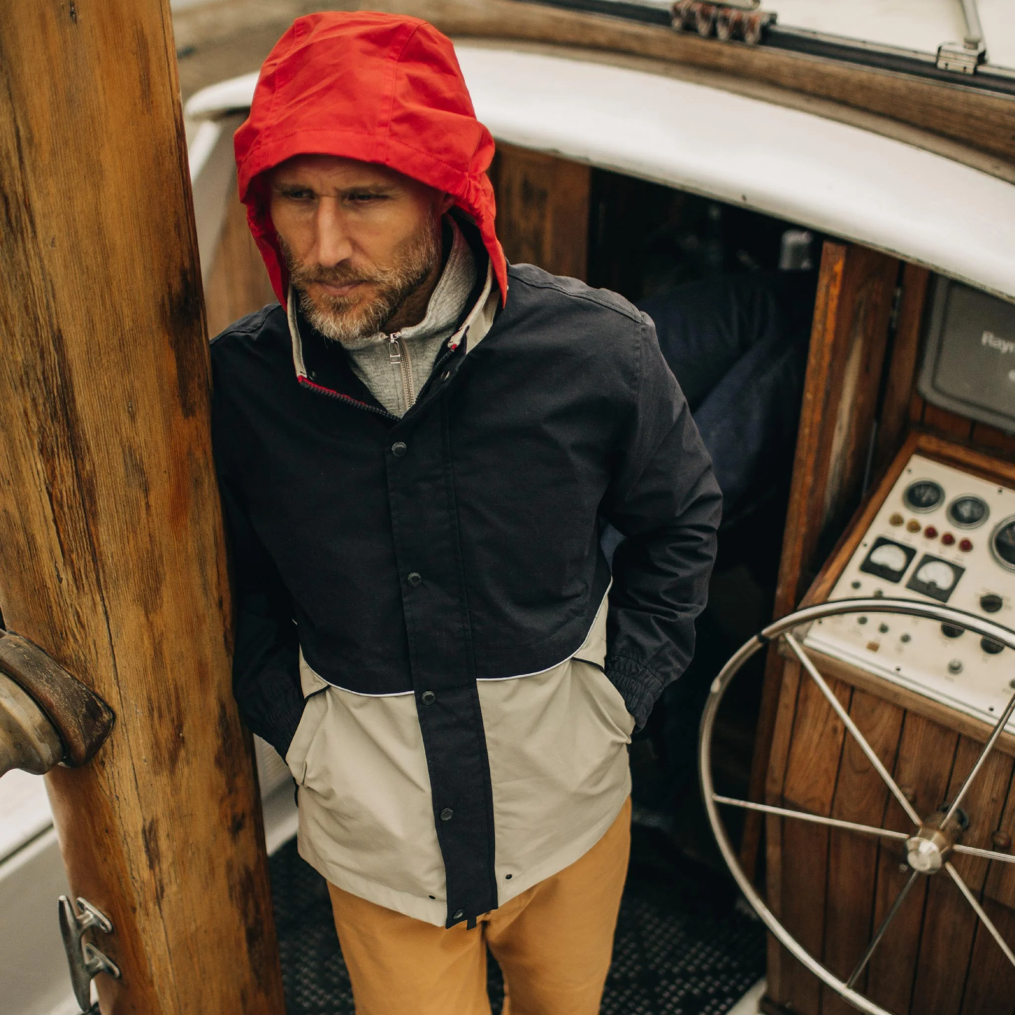 The Navigator Jacket in Natural and Navy Colorblock - Image 3