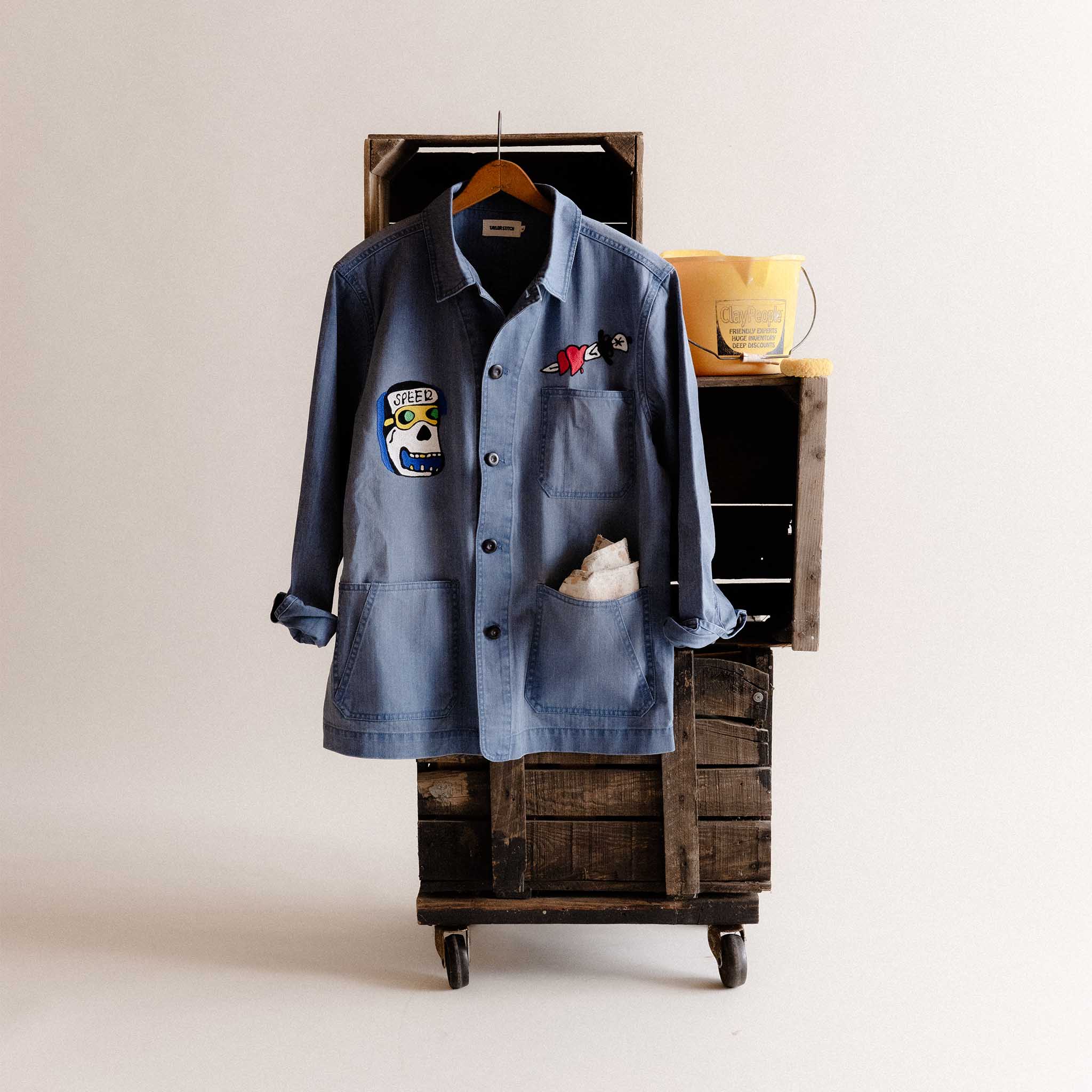 The Ojai Jacket in Embroidered French Blue Herringbone - Image 2