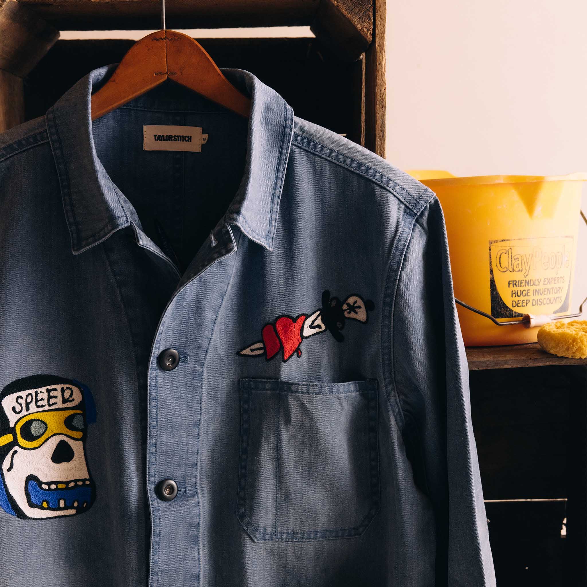 The Ojai Jacket in Embroidered French Blue Herringbone - Image 3