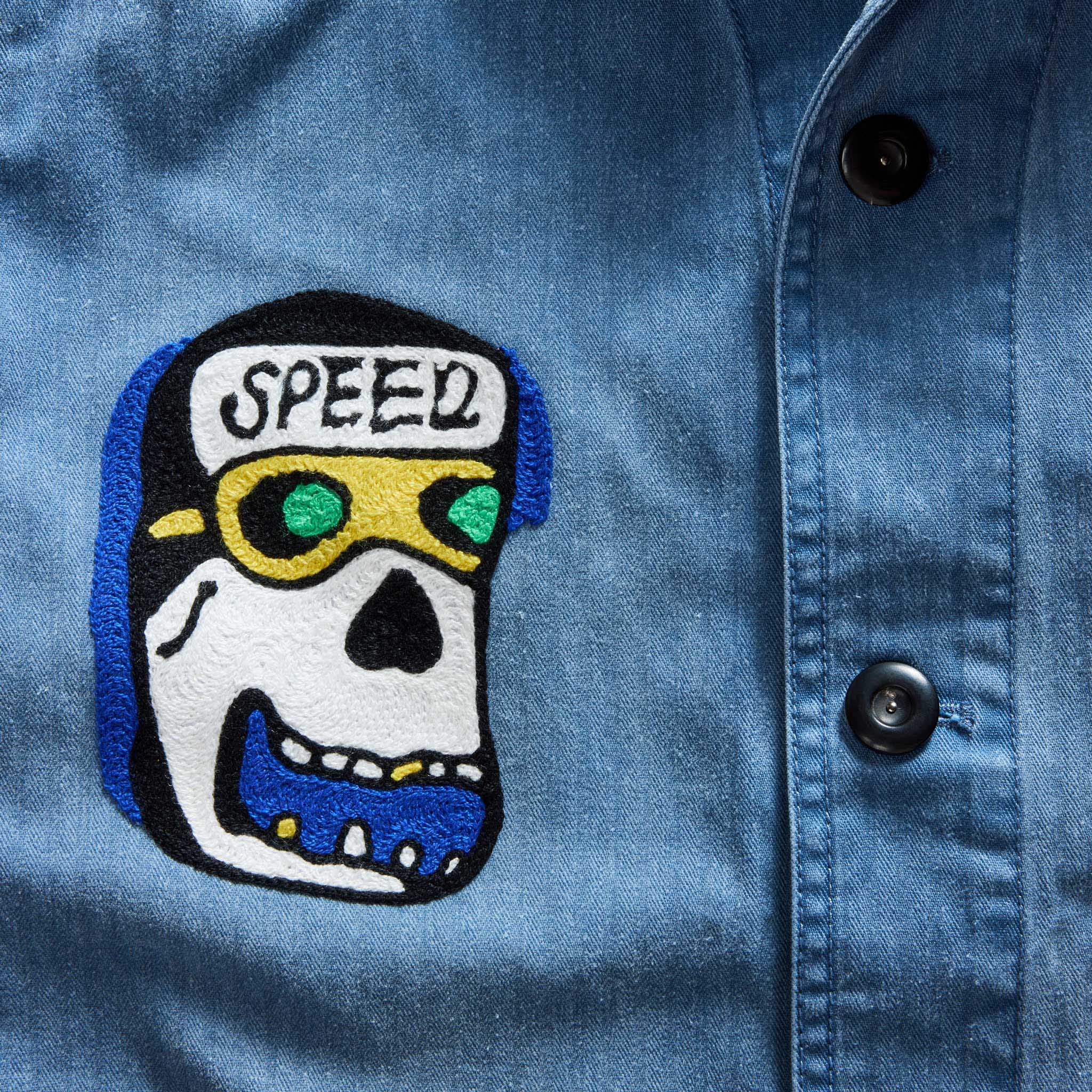 The Ojai Jacket in Embroidered French Blue Herringbone - Image 7