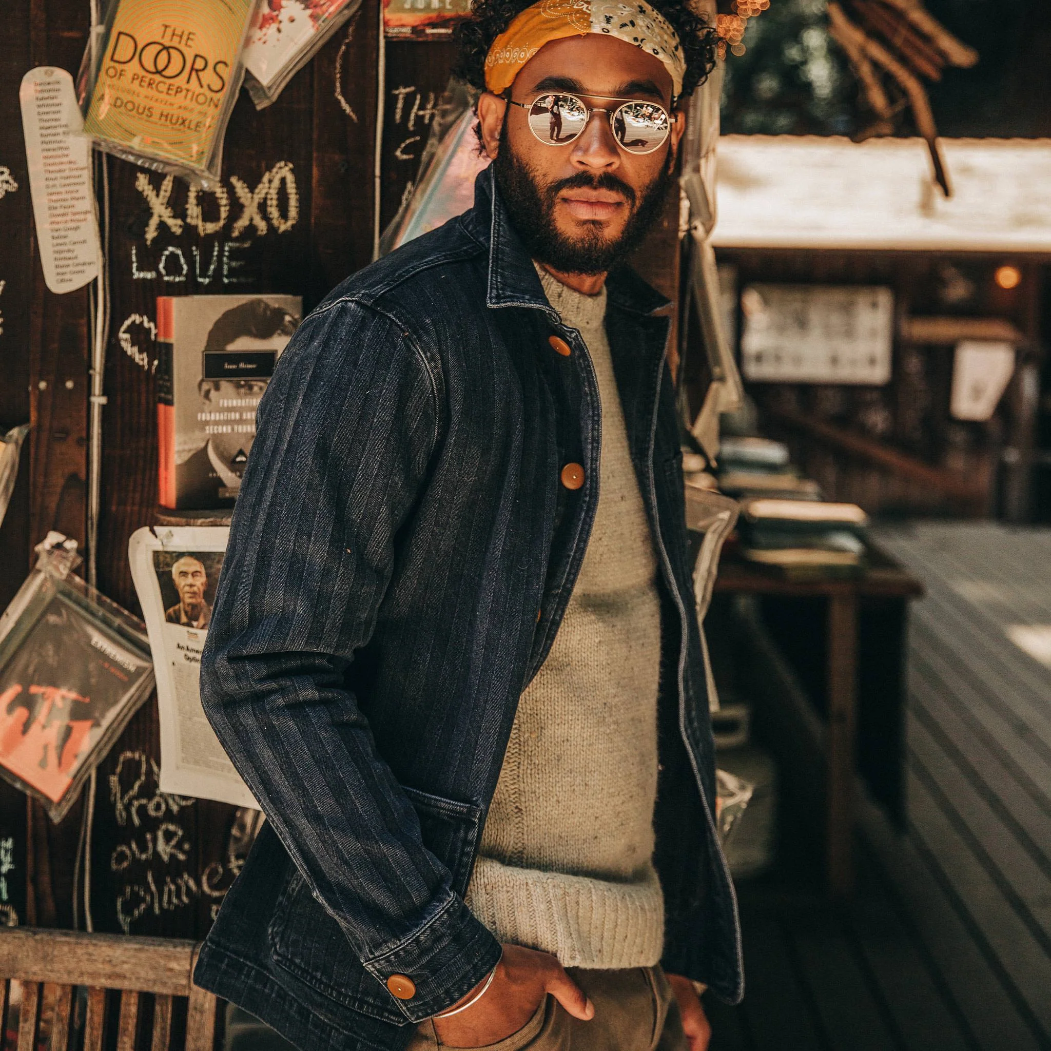 The Ojai Jacket in Washed Indigo Herringbone - Image 5