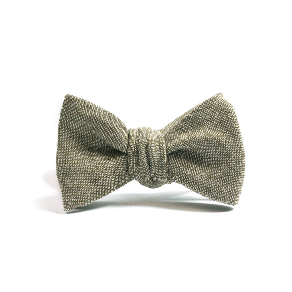 Olive Linen Chambray Bow Tie - Image 2