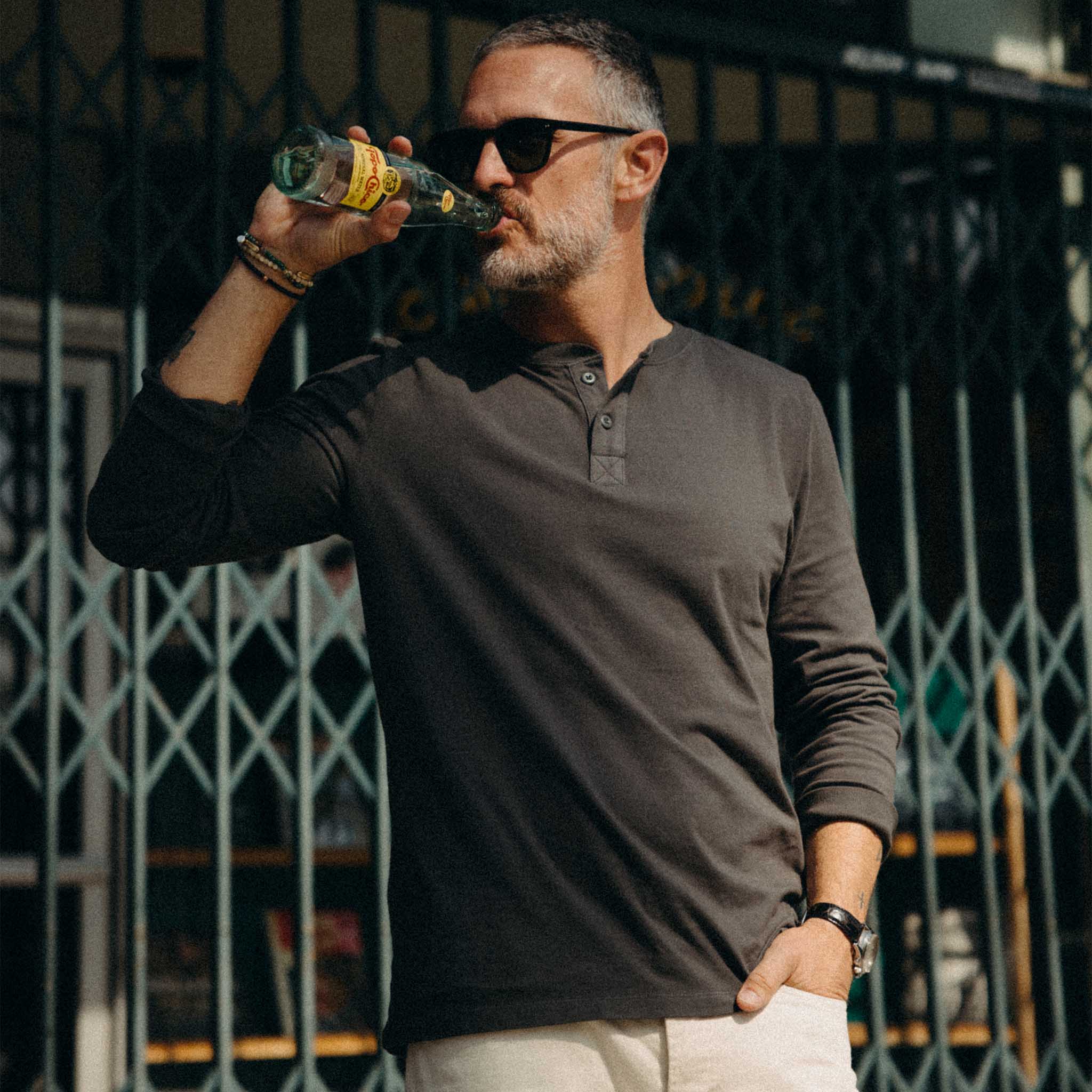 The Organic Cotton Henley in Faded Black - Image 2