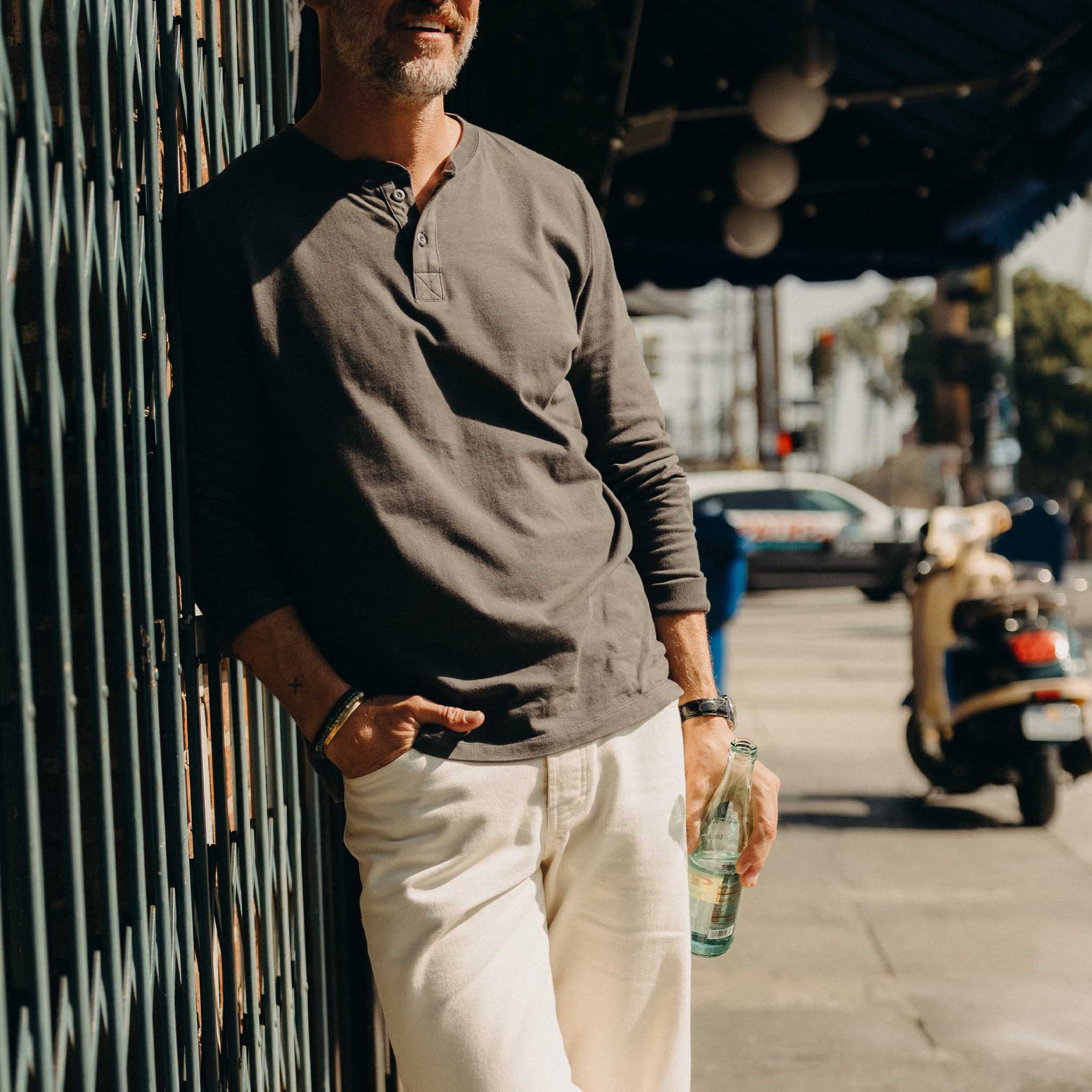 The Organic Cotton Henley in Faded Black - Image 3