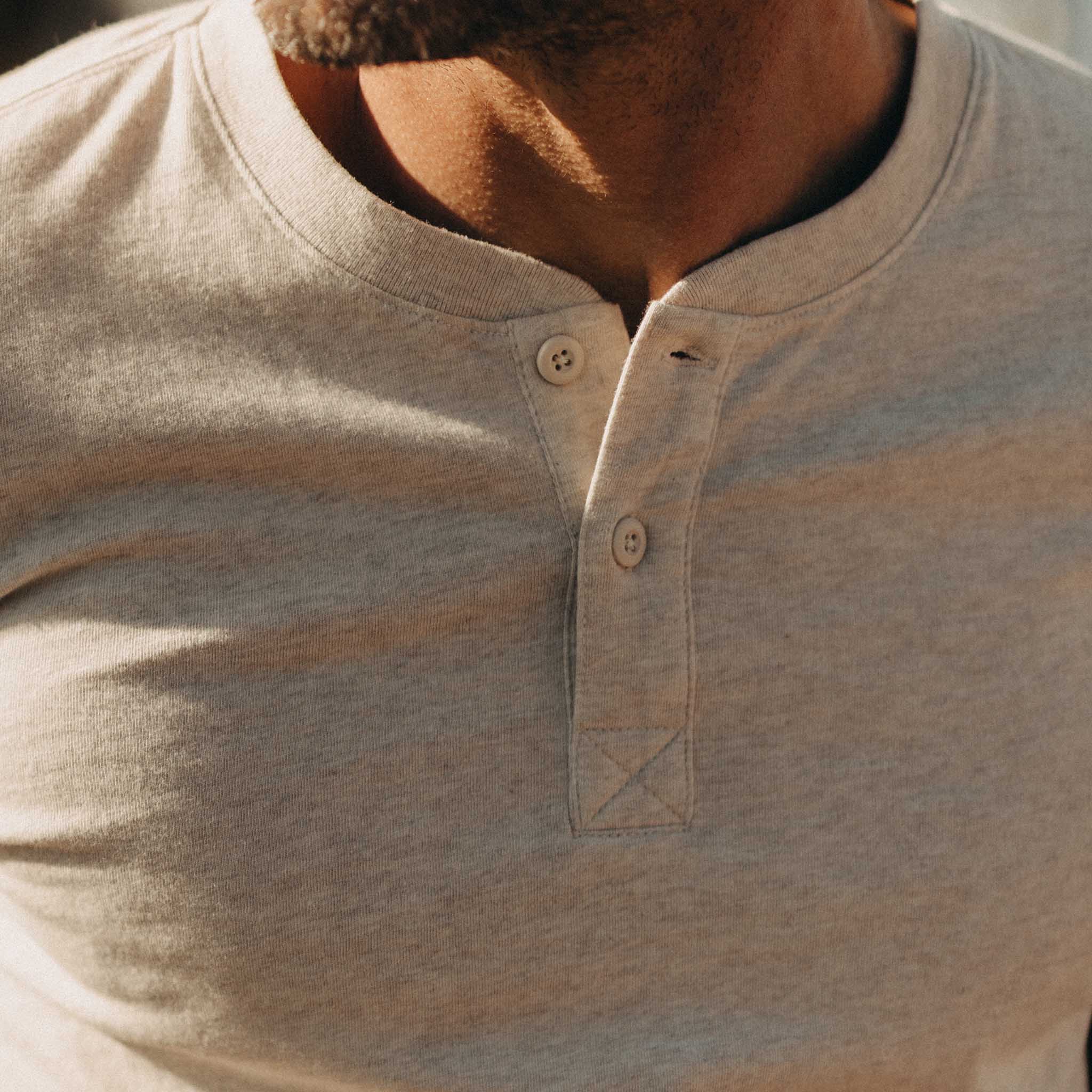 The Organic Cotton Henley in Heather Oat - Image 3