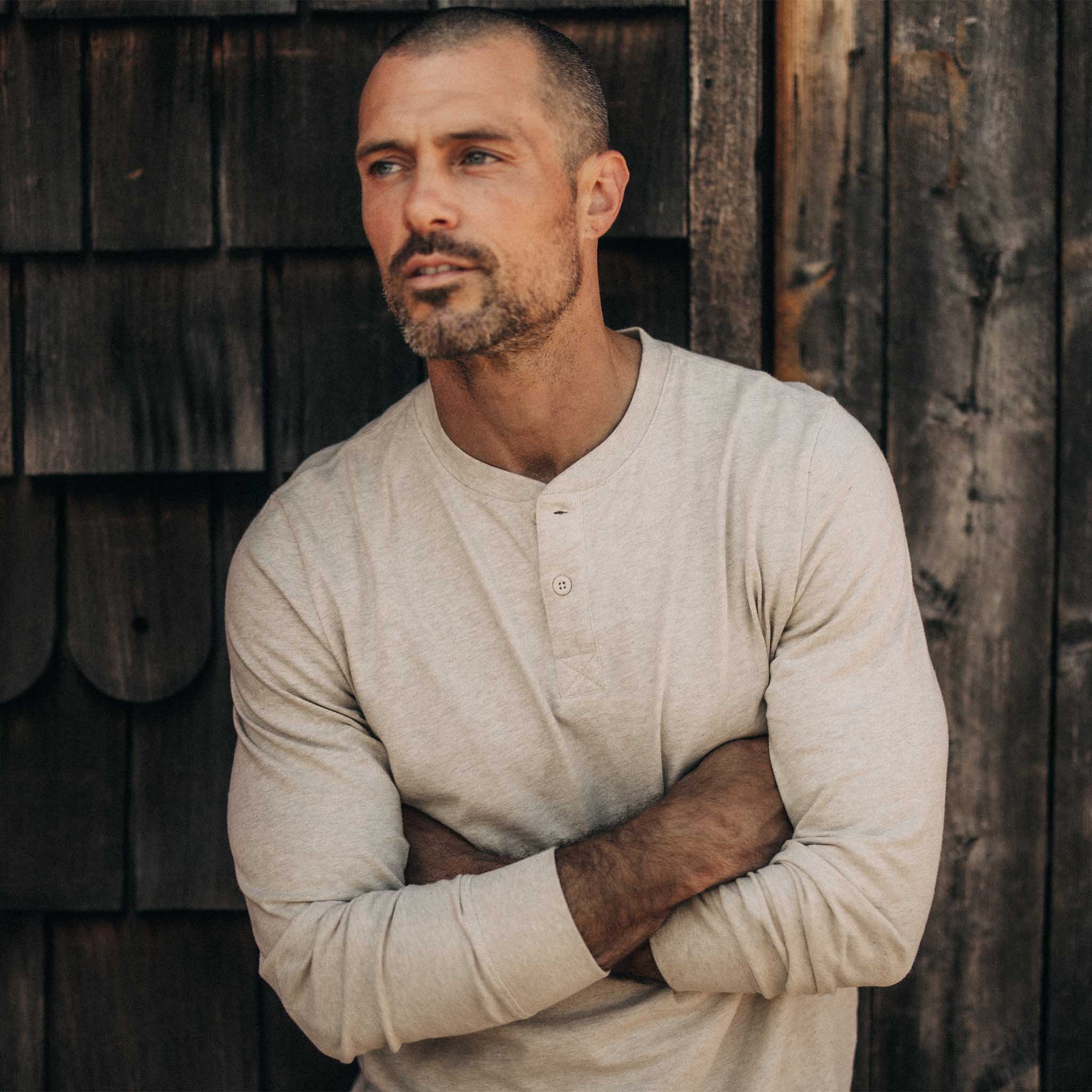 The Organic Cotton Henley in Heather Oat - Image 4