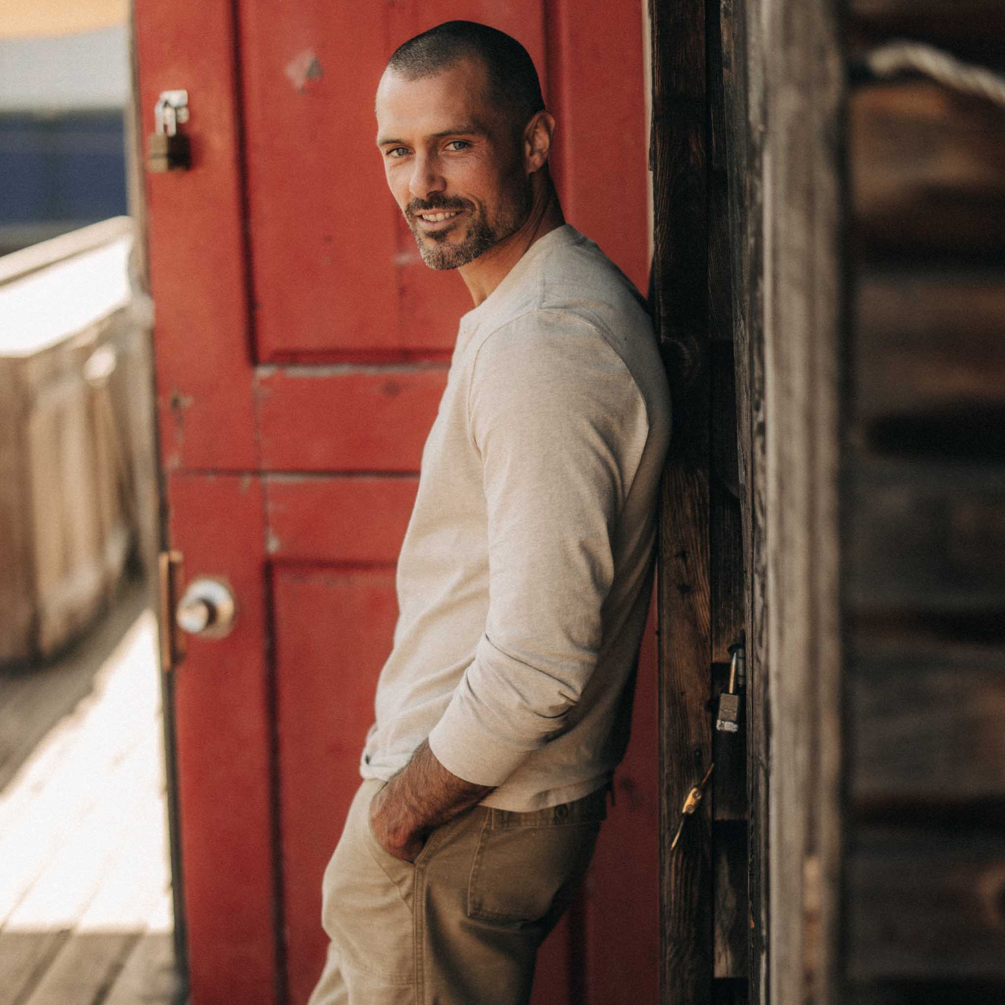 The Organic Cotton Henley in Heather Oat - Image 5