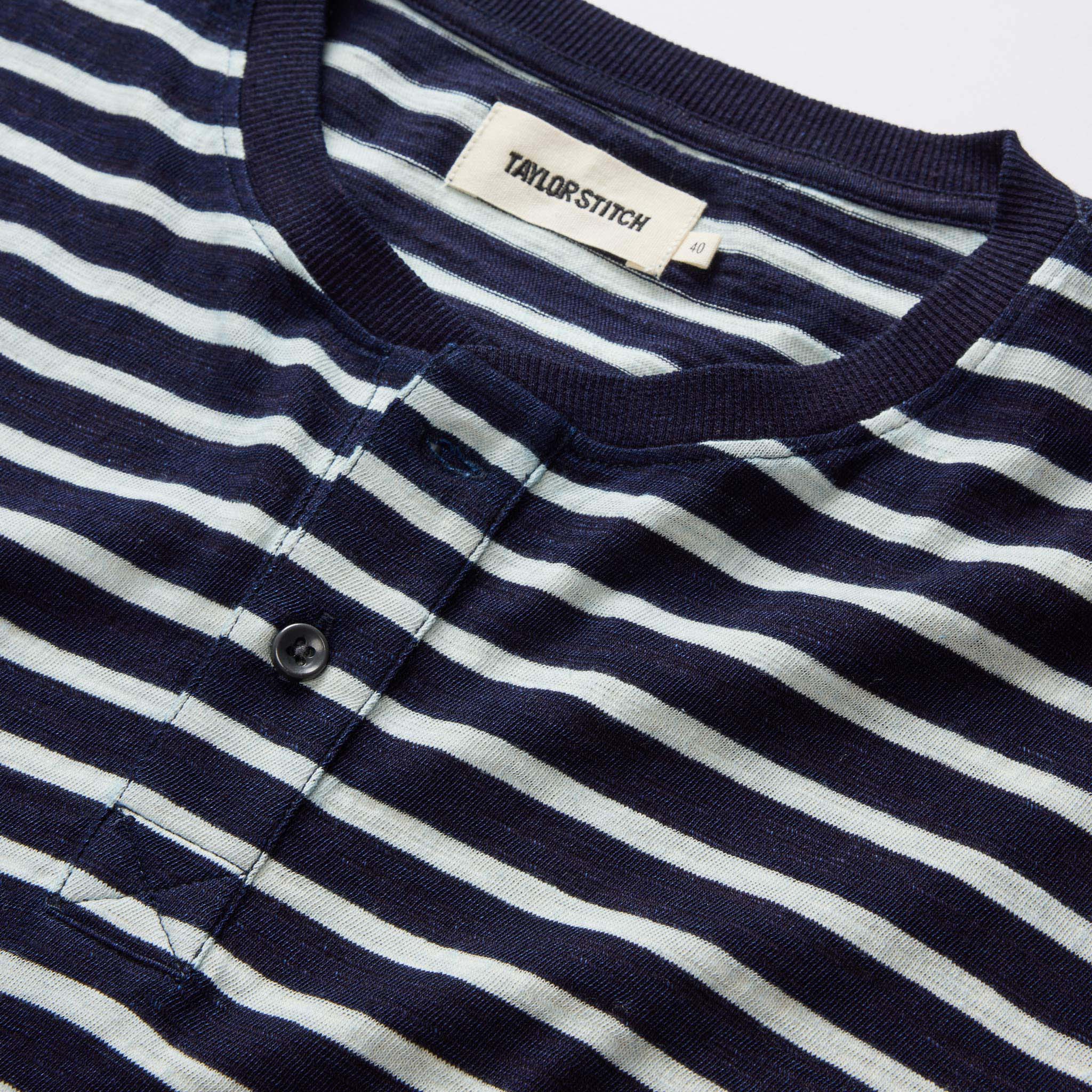 The Organic Cotton Henley in Rinsed Indigo Stripe - Image 5